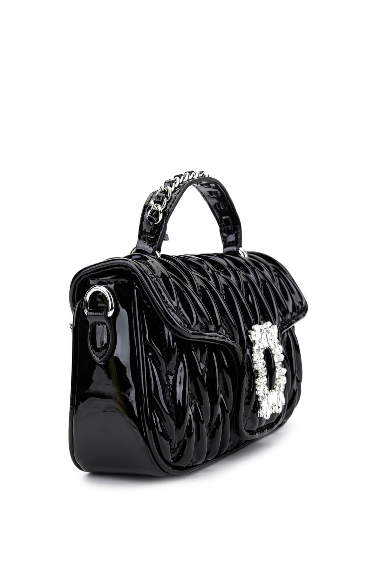 Tamer Tanca Kadın Suni Deri Siyah Rugan Omuz Çanta