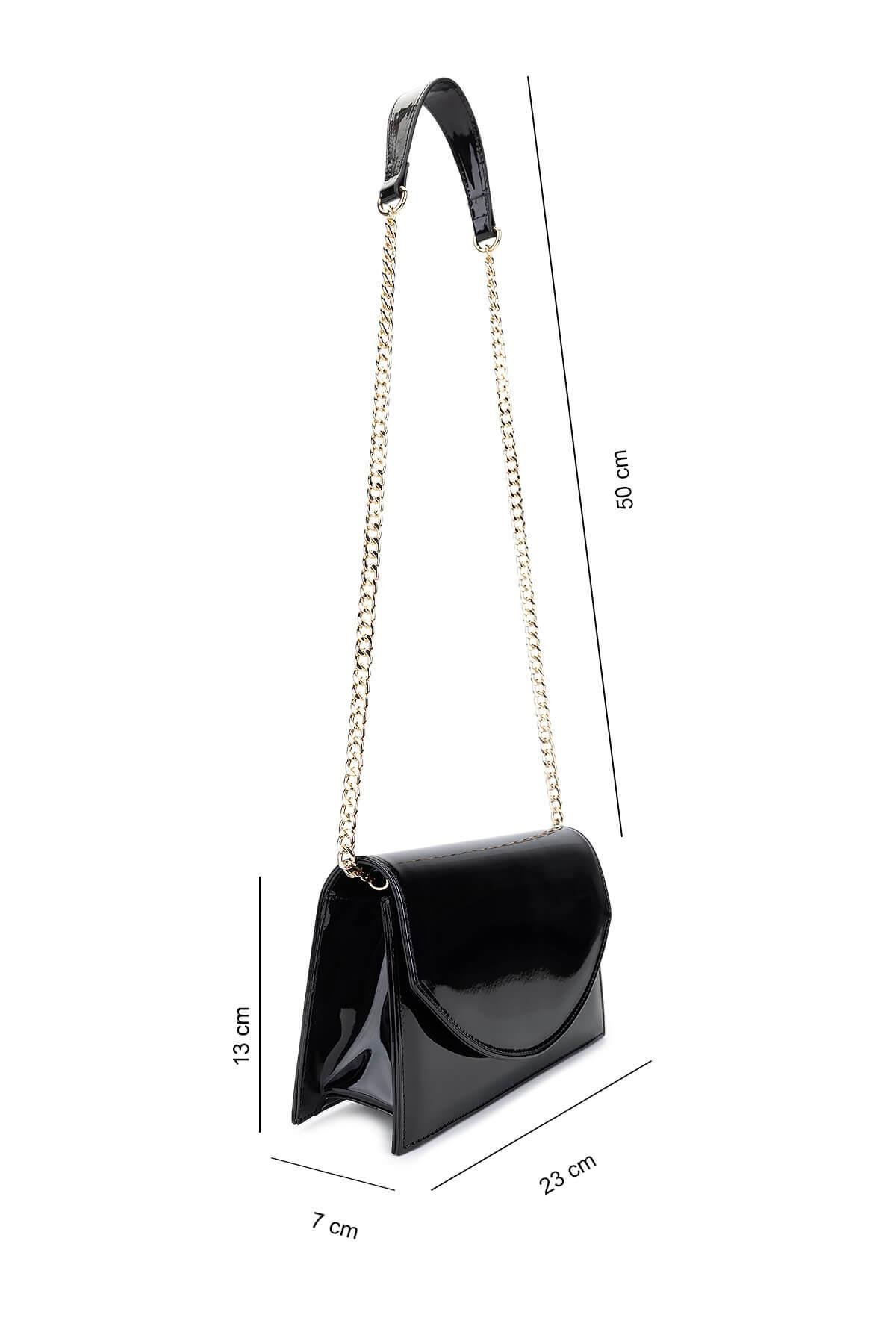 Tamer Tanca Kadın Suni Deri Siyah Rugan Kol Çantası