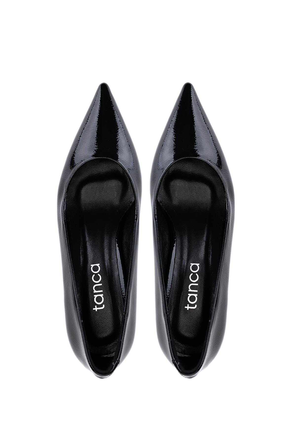 Tamer Tanca Kadın Suni Deri Siyah Rugan Topuklu Ayakkabı