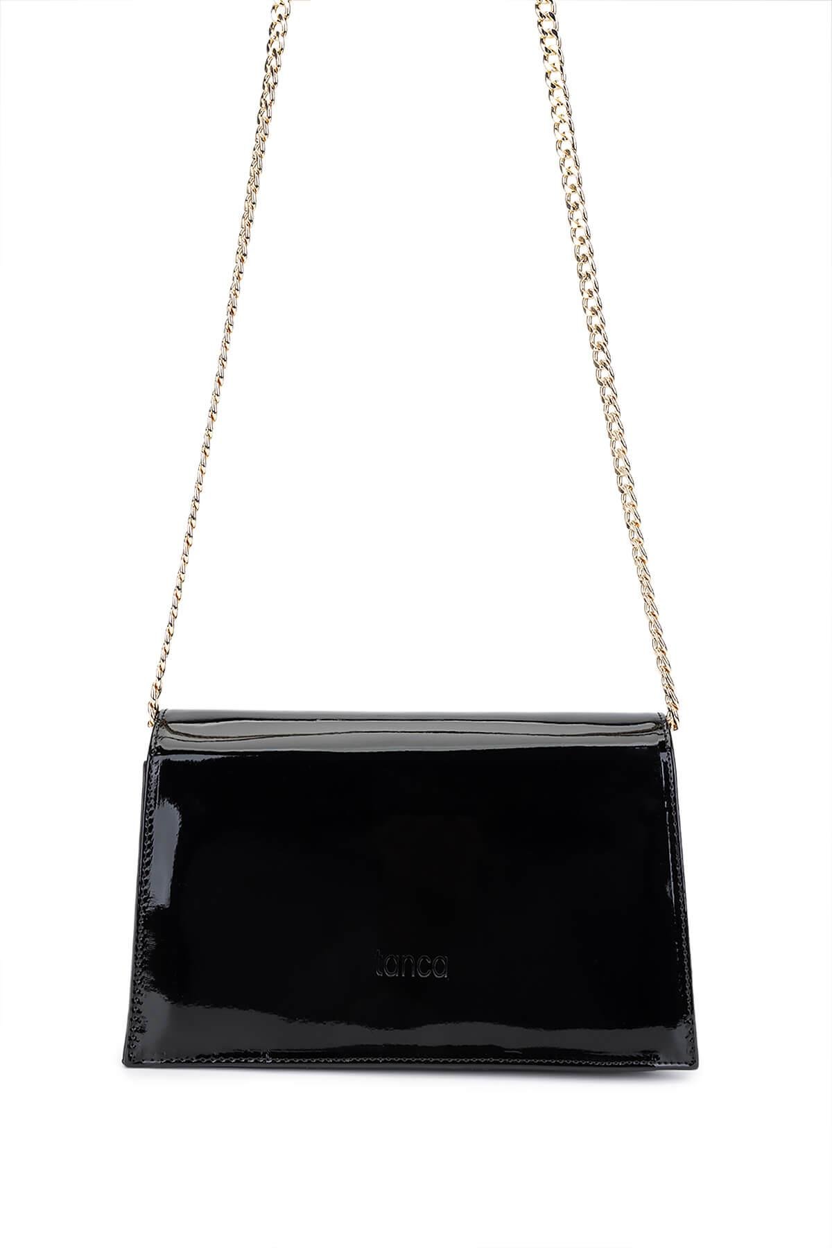 Tamer Tanca Kadın Suni Deri Siyah Rugan Kol Çantası