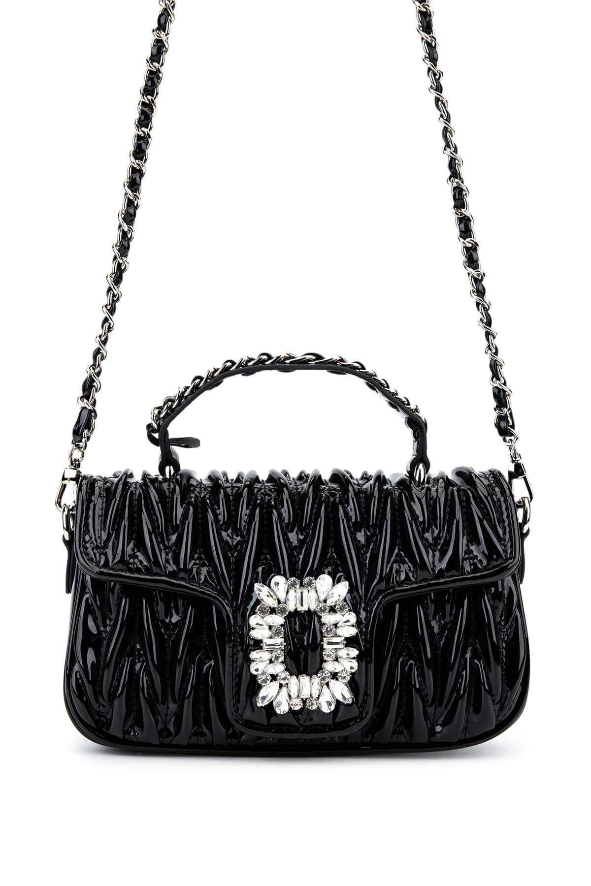 Tamer Tanca Kadın Suni Deri Siyah Rugan Omuz Çanta