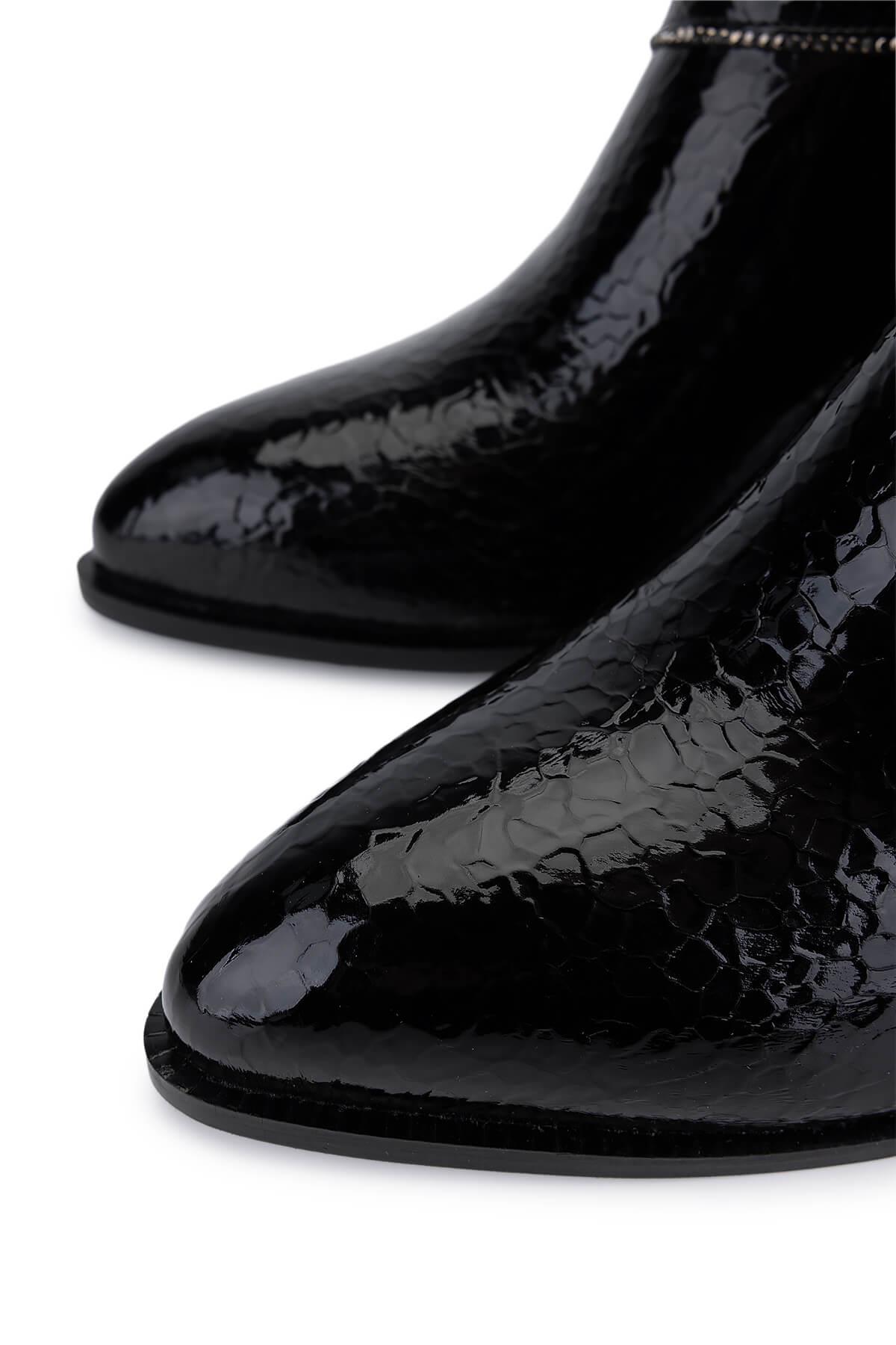 Tamer Tanca Kadın Suni Deri Siyah Rugan Topuklu Bot