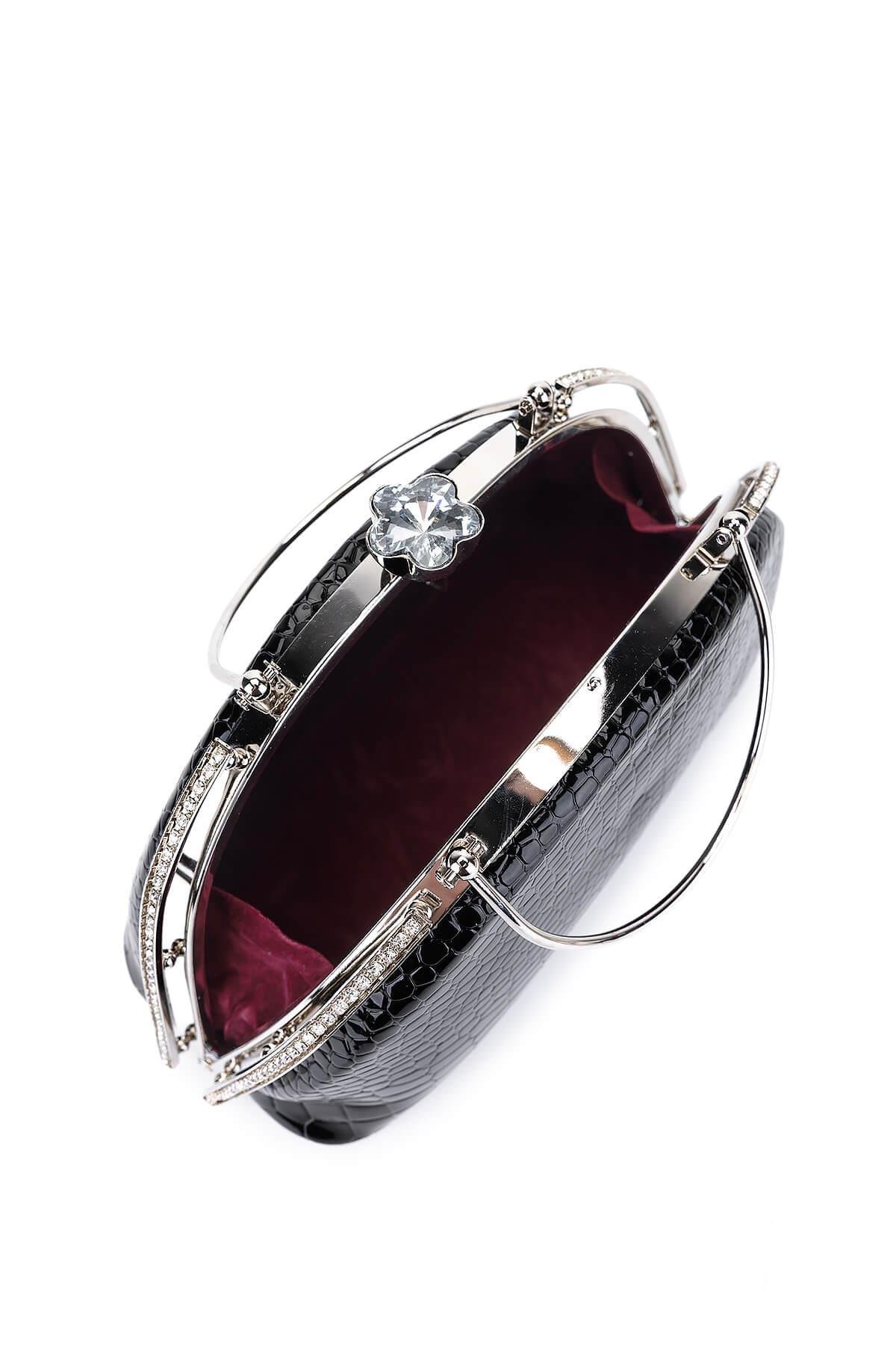 Tamer Tanca Kadın Suni Deri Siyah Rugan Abiye Çanta