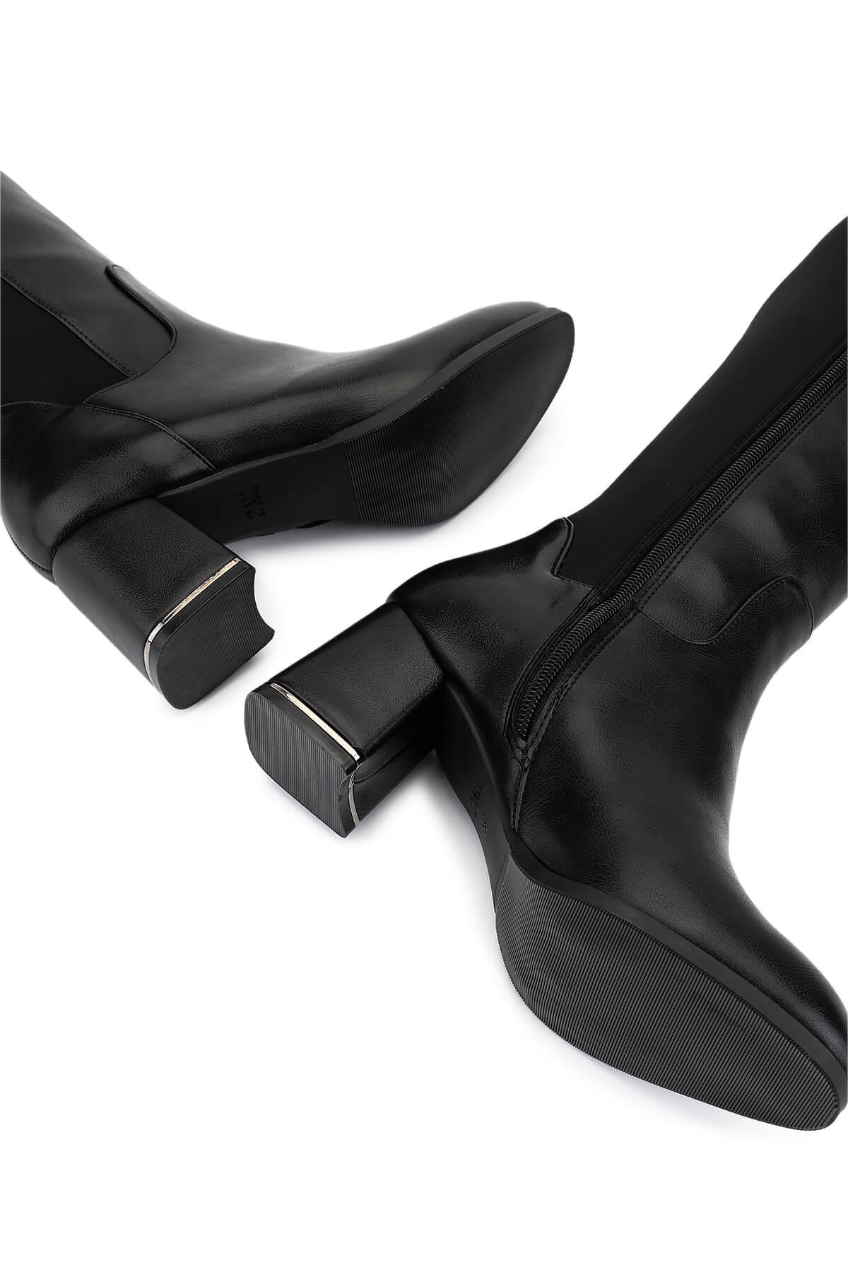 Tamer Tanca Kadın Suni Deri Siyah Topuklu Çizme