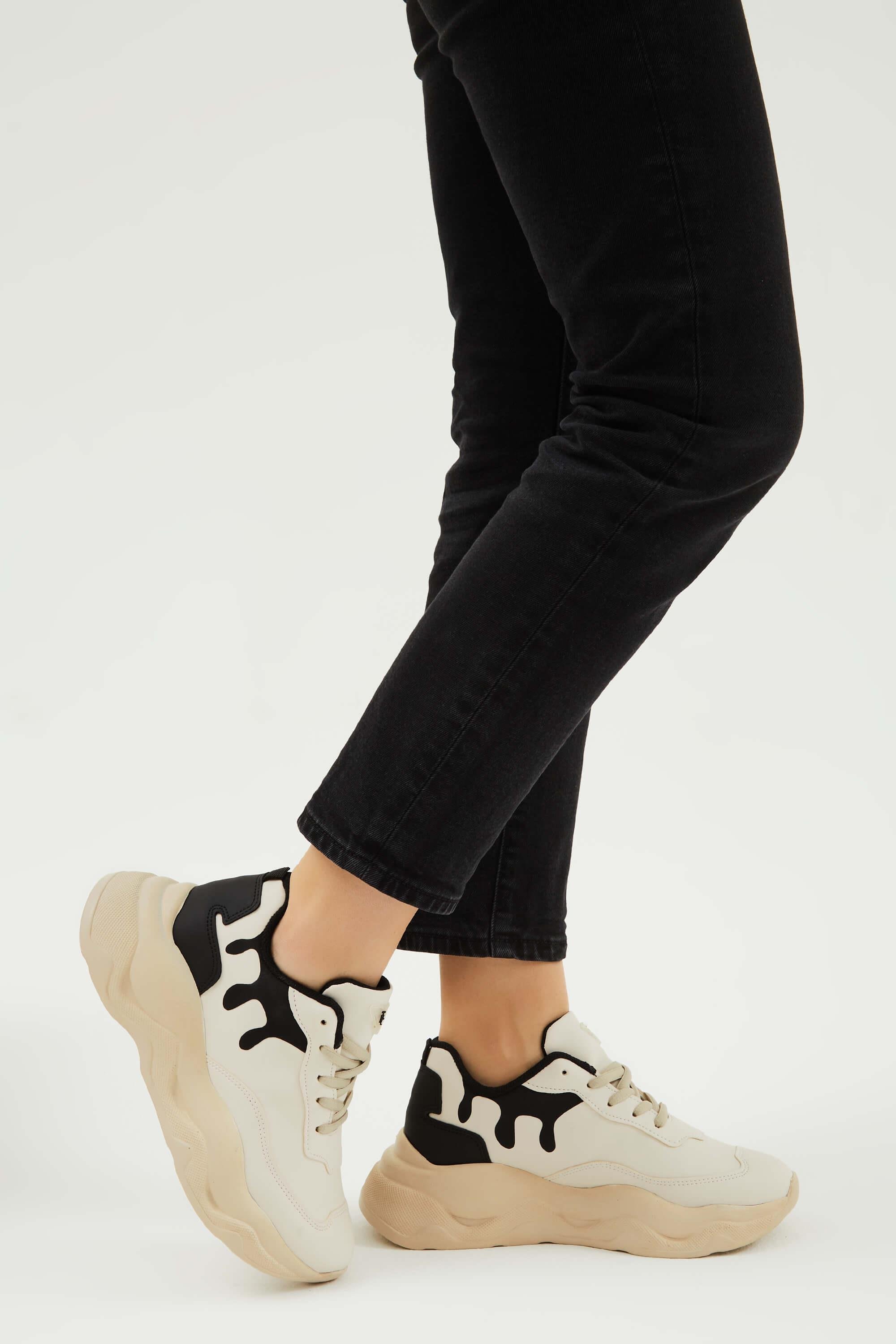 Tamer Tanca Kadın Vegan Bej/Siyah Sneakers & Spor Ayakkabı