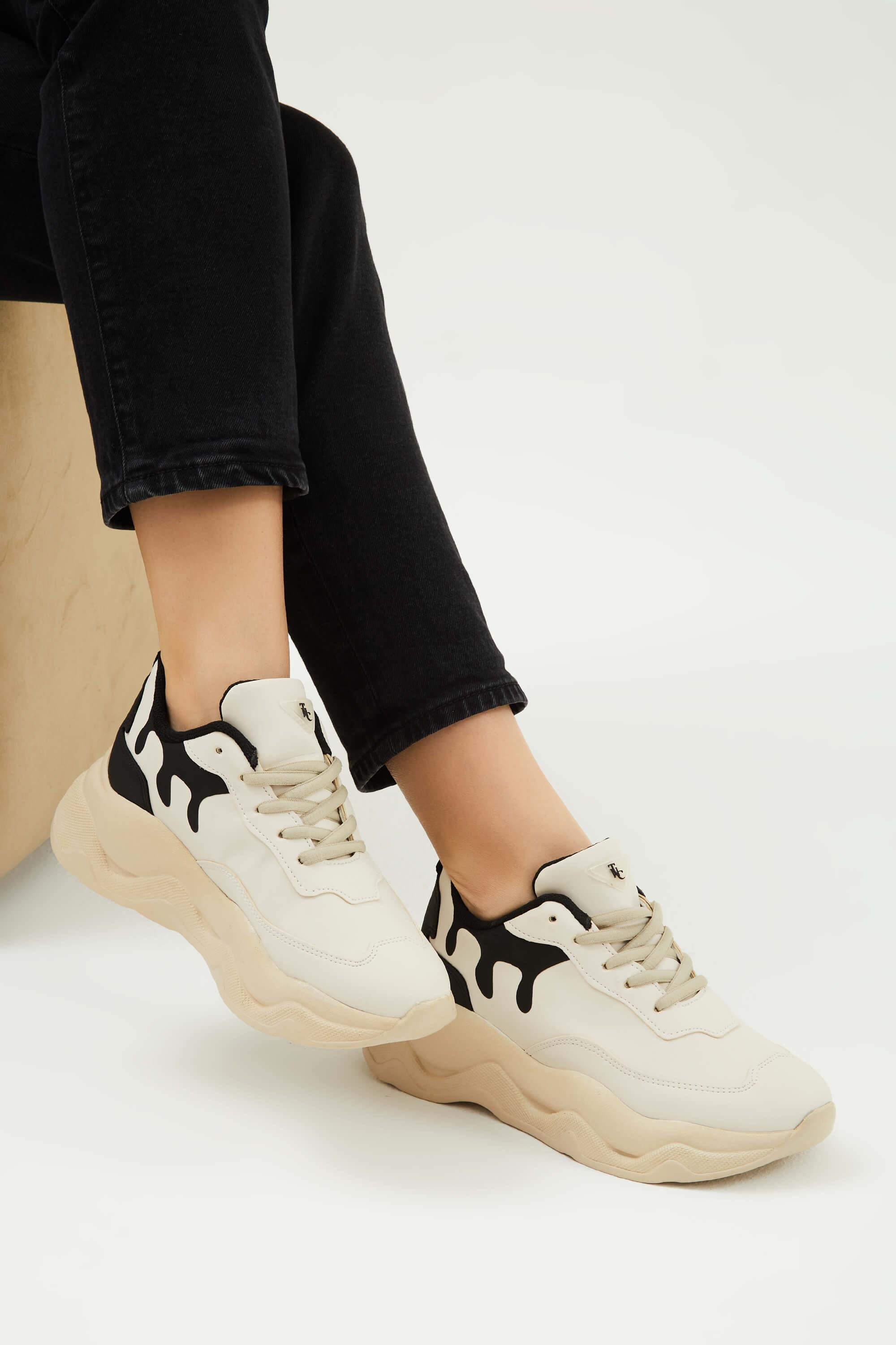 Tamer Tanca Kadın Vegan Bej/Siyah Sneakers & Spor Ayakkabı