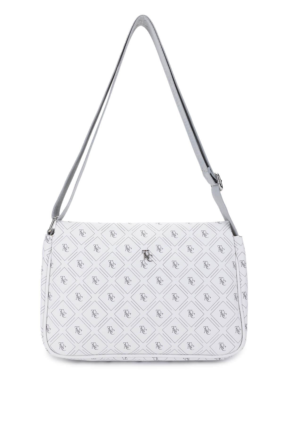 Tamer Tanca Kadın Vegan Beyaz Desen Omuz Çanta