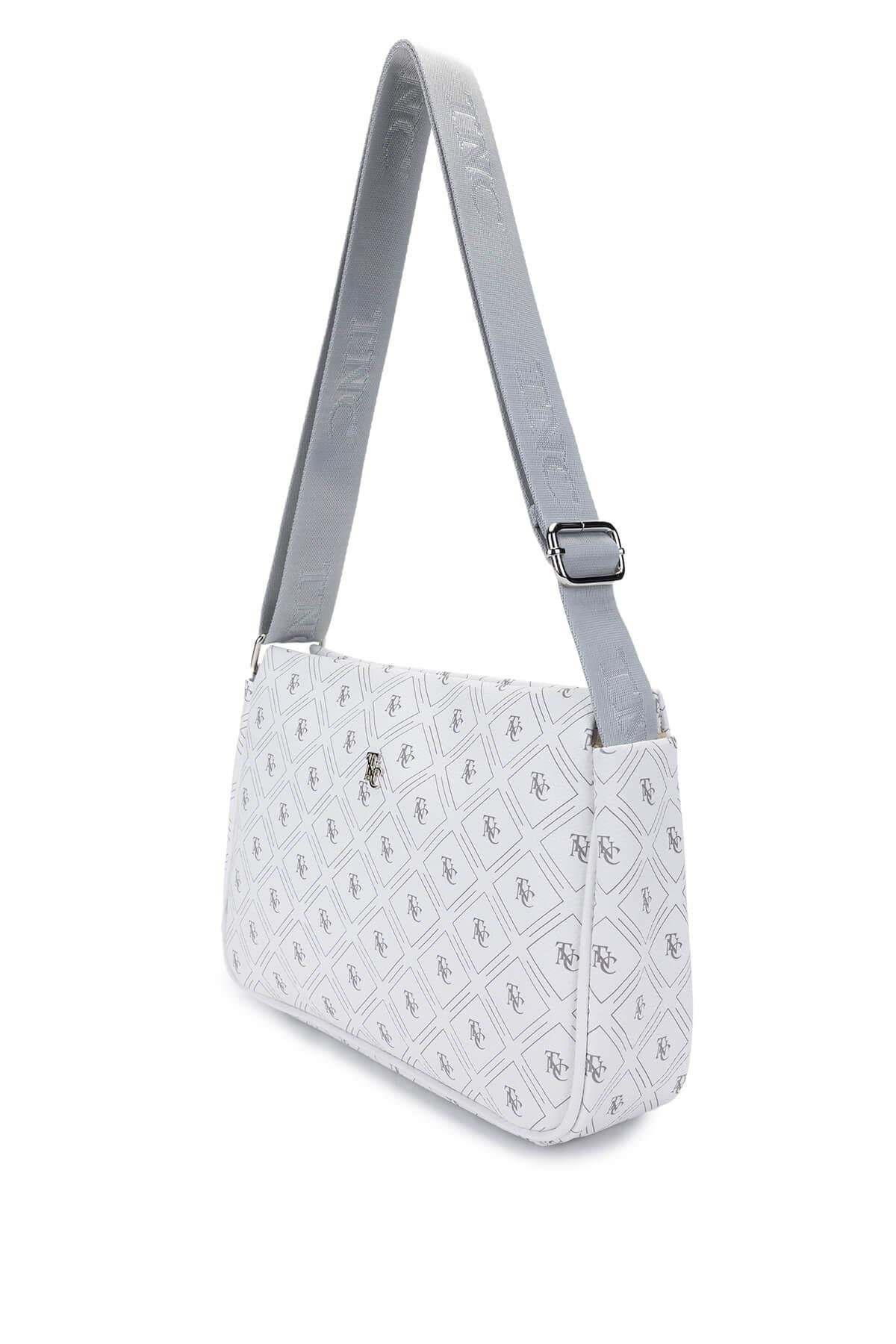 Tamer Tanca Kadın Vegan Beyaz Desen Omuz Çanta