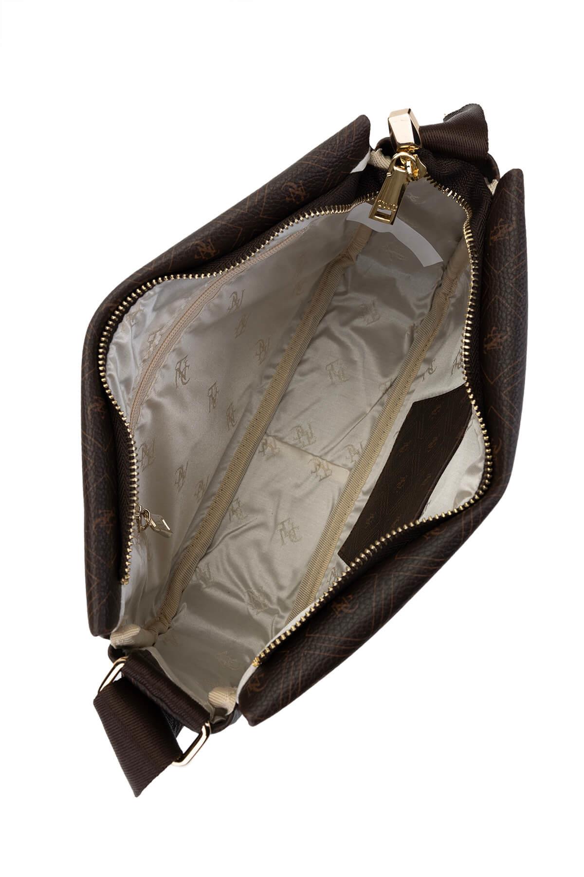 Tamer Tanca Kadın Vegan Kahverengi Desen Omuz Çanta