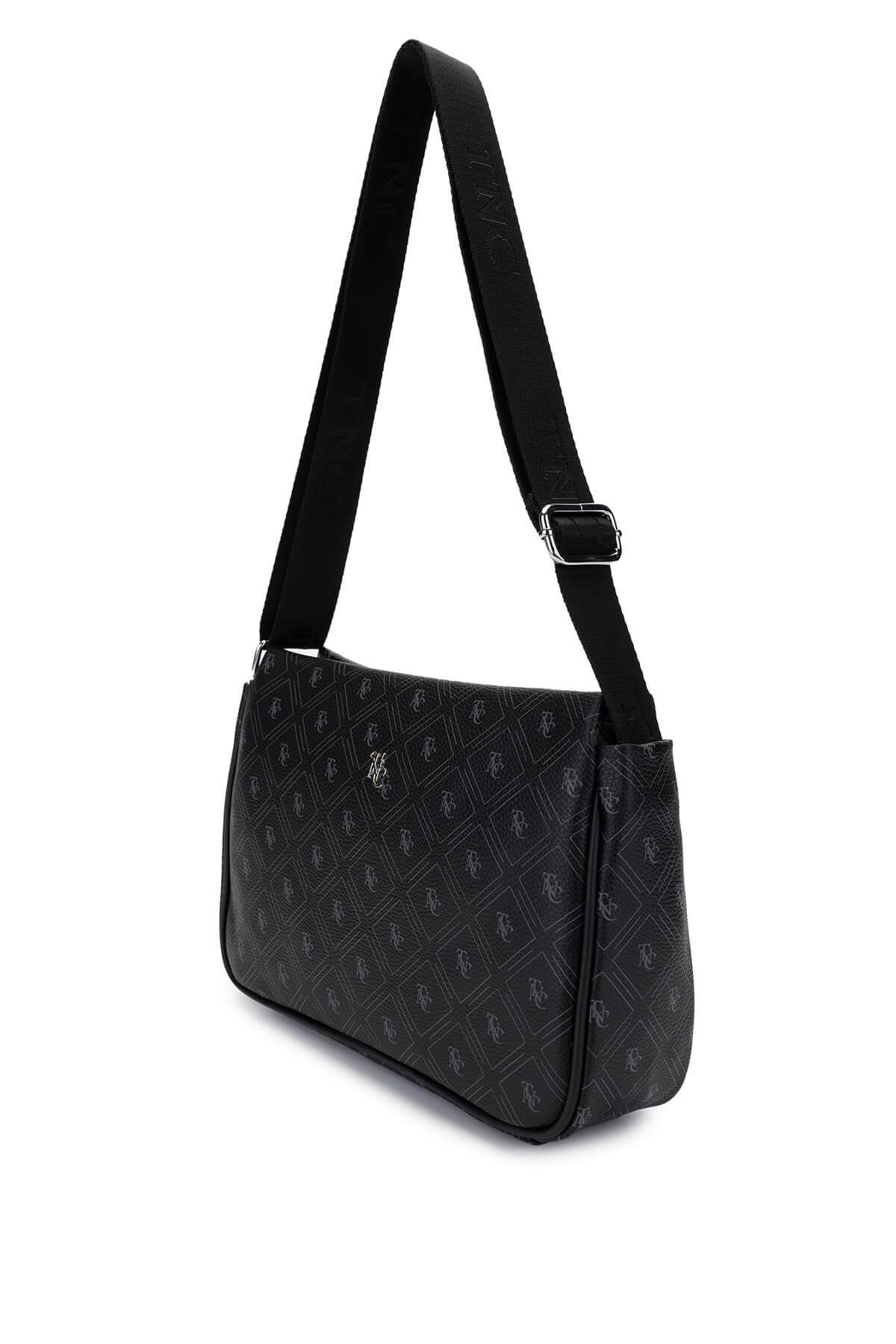 Tamer Tanca Kadın Vegan Siyah Desen Omuz Çanta