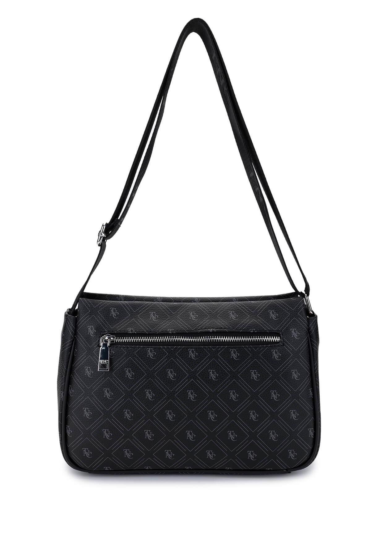 Tamer Tanca Kadın Vegan Siyah Desen Omuz Çanta