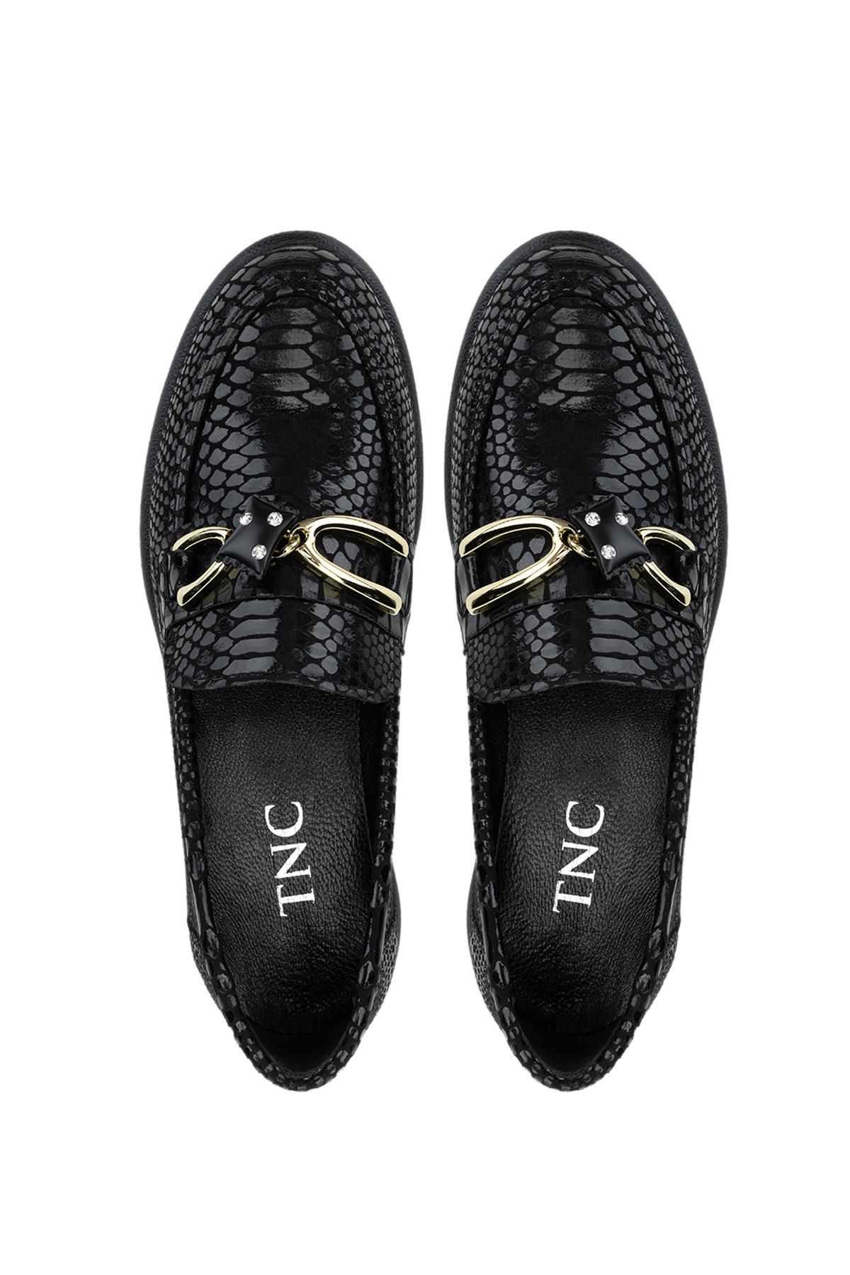 Tamer Tanca Kadın Vegan Siyah Kroko Loafer Ayakkabı