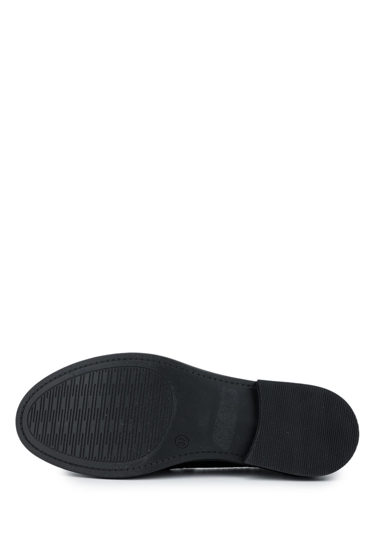 Tamer Tanca Kadın Vegan Siyah Kroko Loafer Ayakkabı