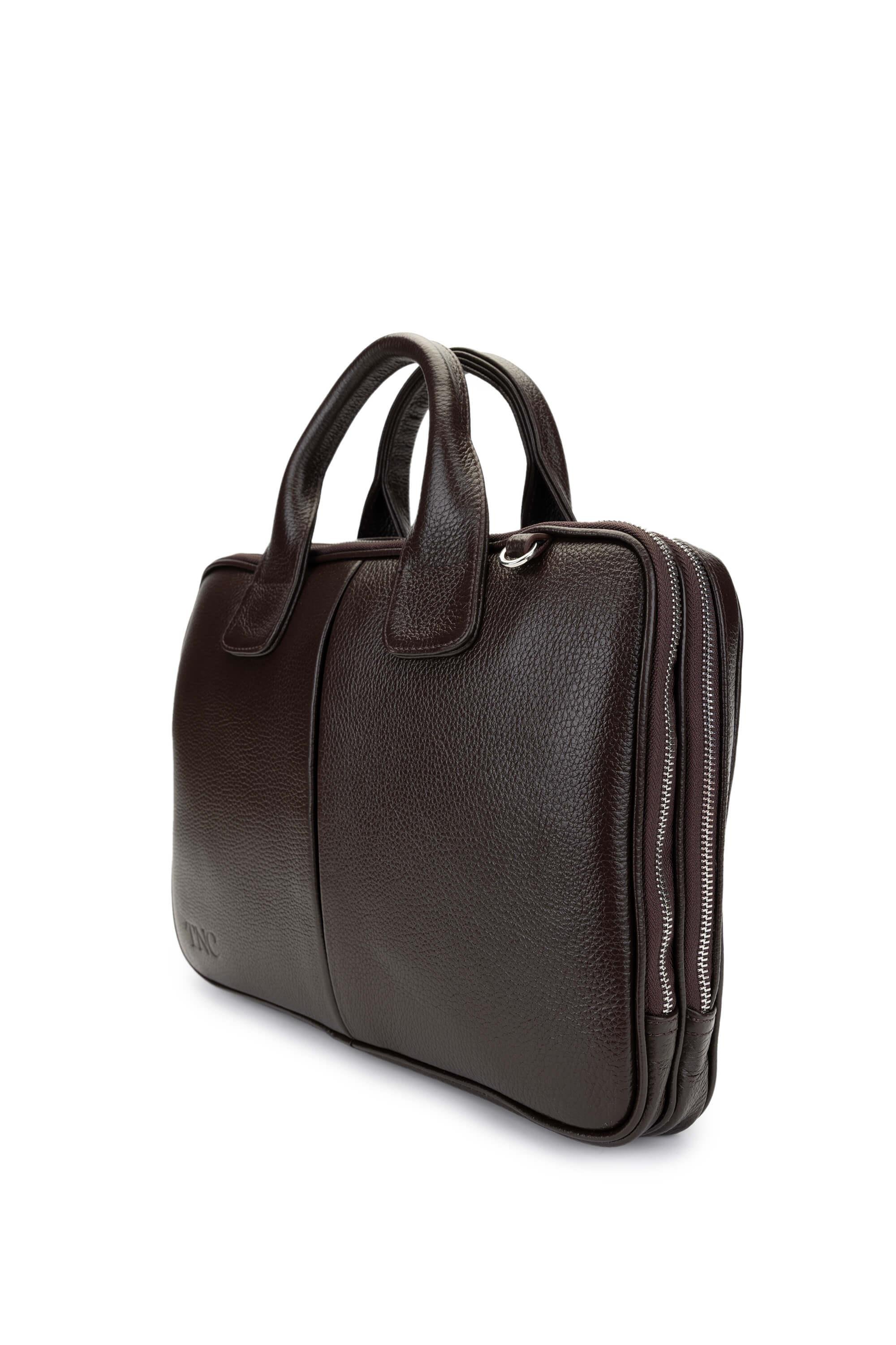 Tamer Tanca Unisex Hakiki Deri Kahverengi Evrak Çantası