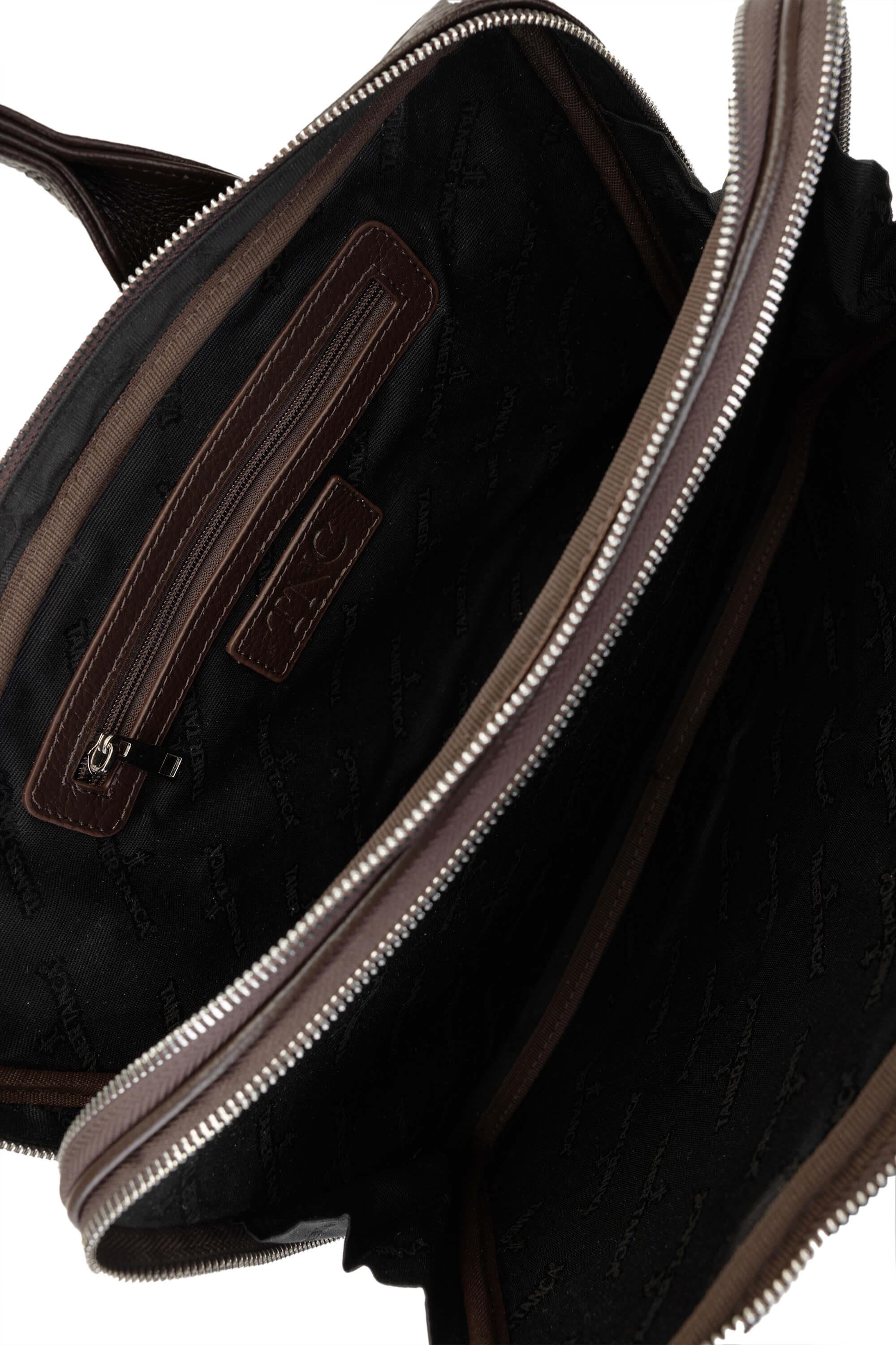 Tamer Tanca Unisex Hakiki Deri Kahverengi Evrak Çantası