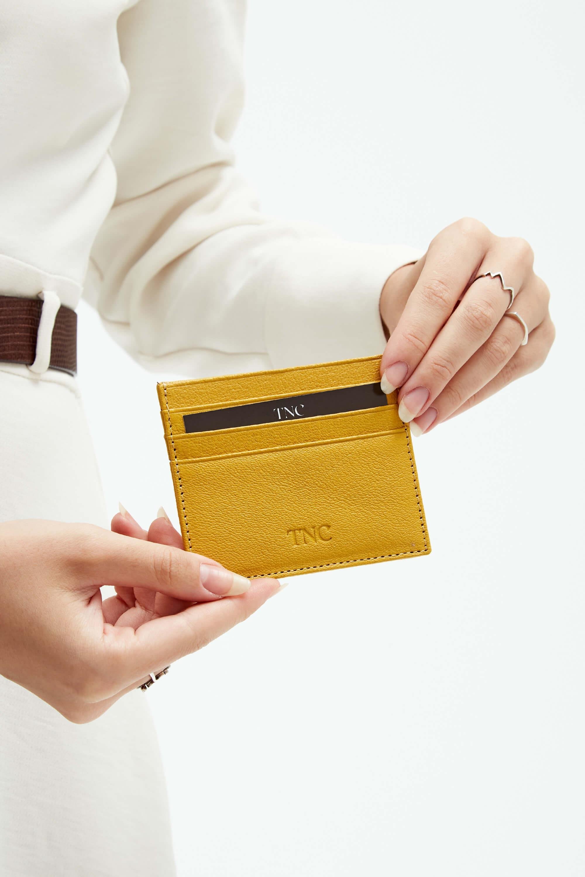 Tamer Tanca Unisex Hakiki Deri Sarı Kartlık