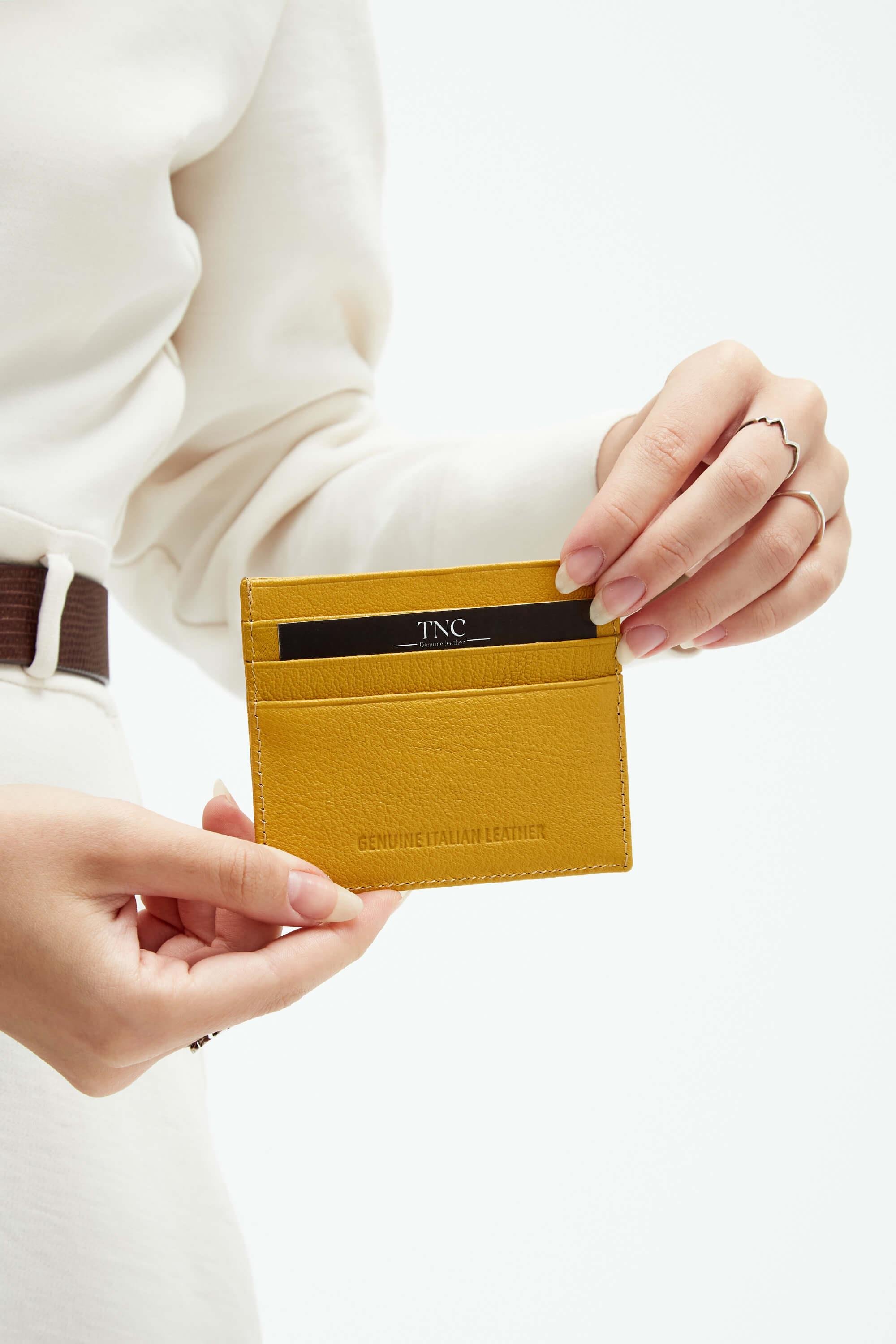 Tamer Tanca Unisex Hakiki Deri Sarı Kartlık