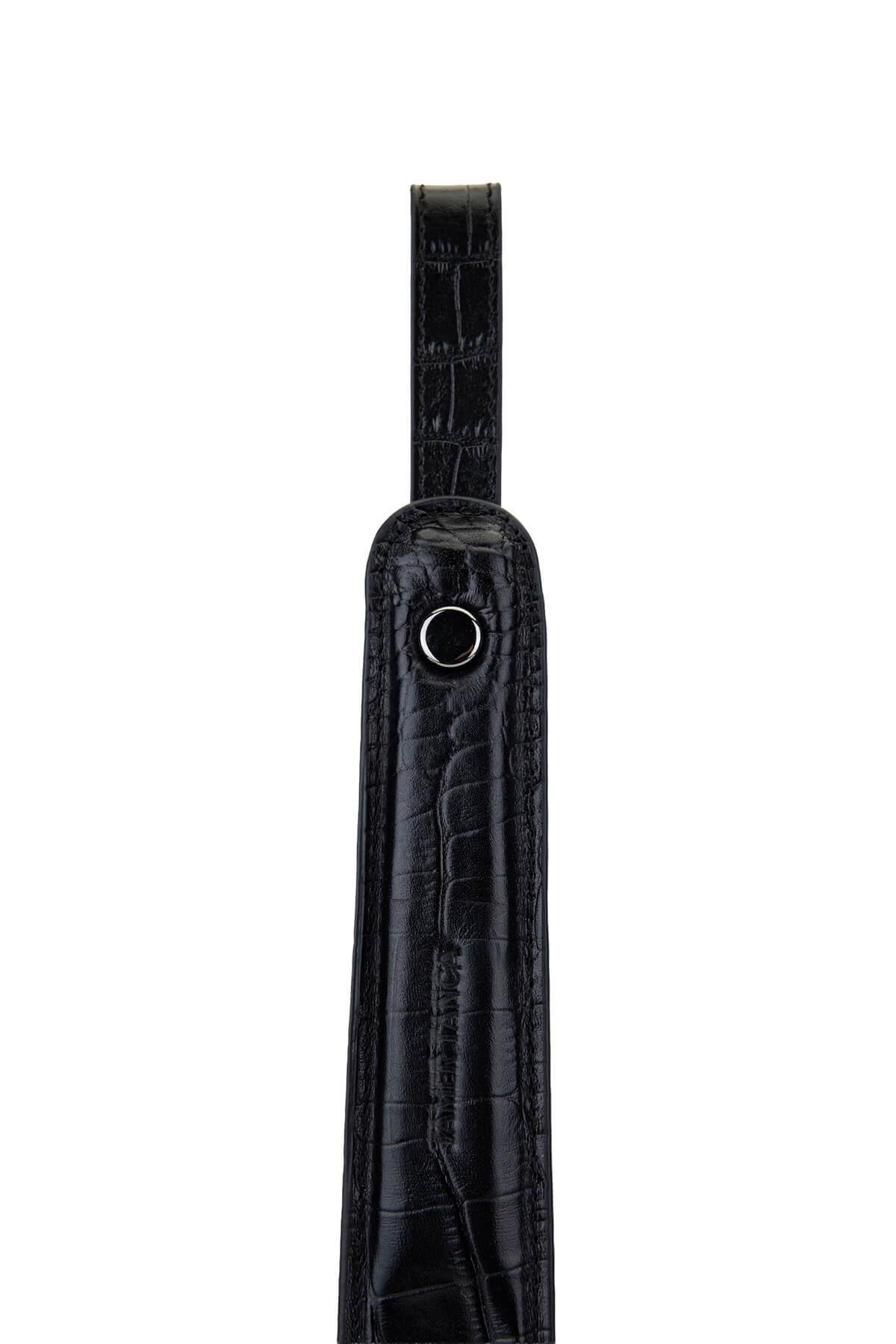 Tamer Tanca Unisex Hakiki Deri Siyah Kroko Kerata Çekecek