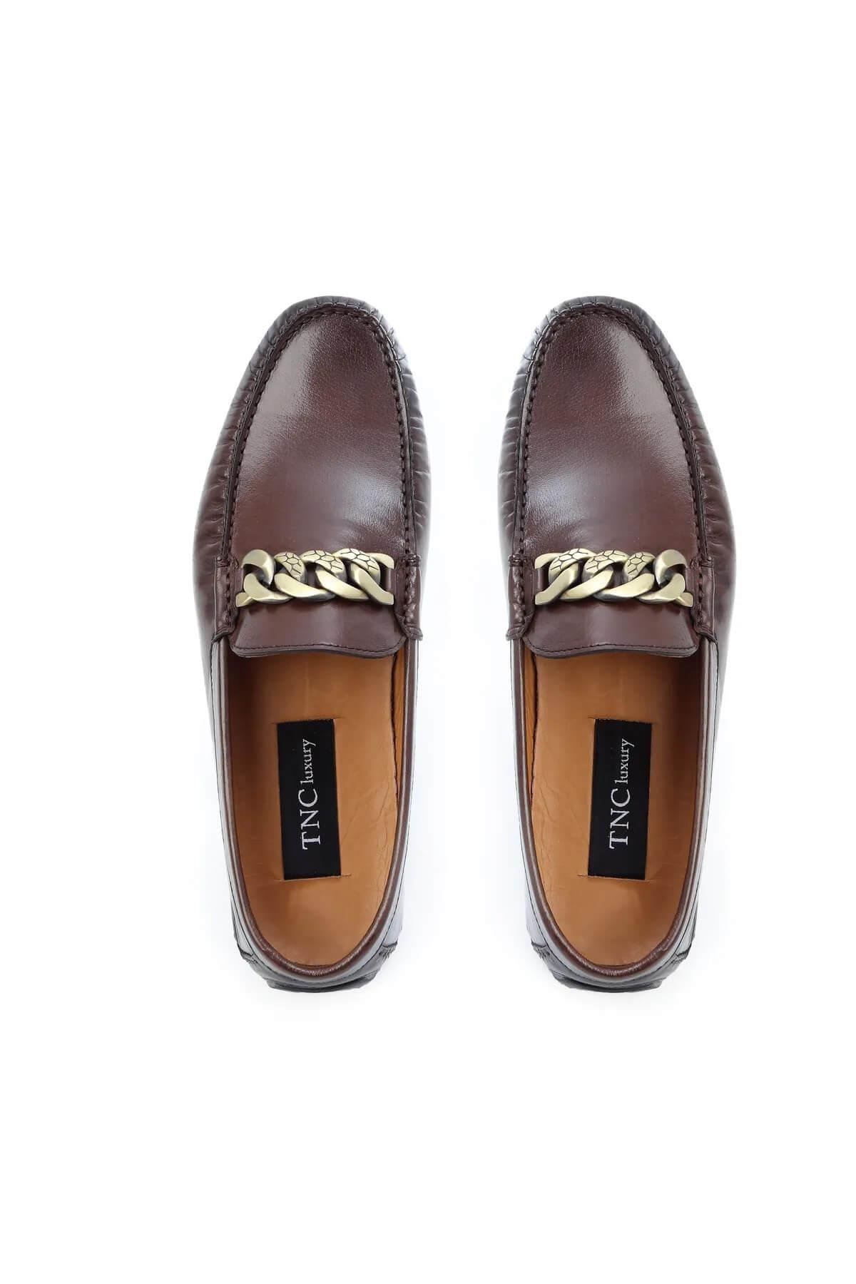 Tnc Luxury Erkek Hakiki Deri Kahverengi Loafer Ayakkabı
