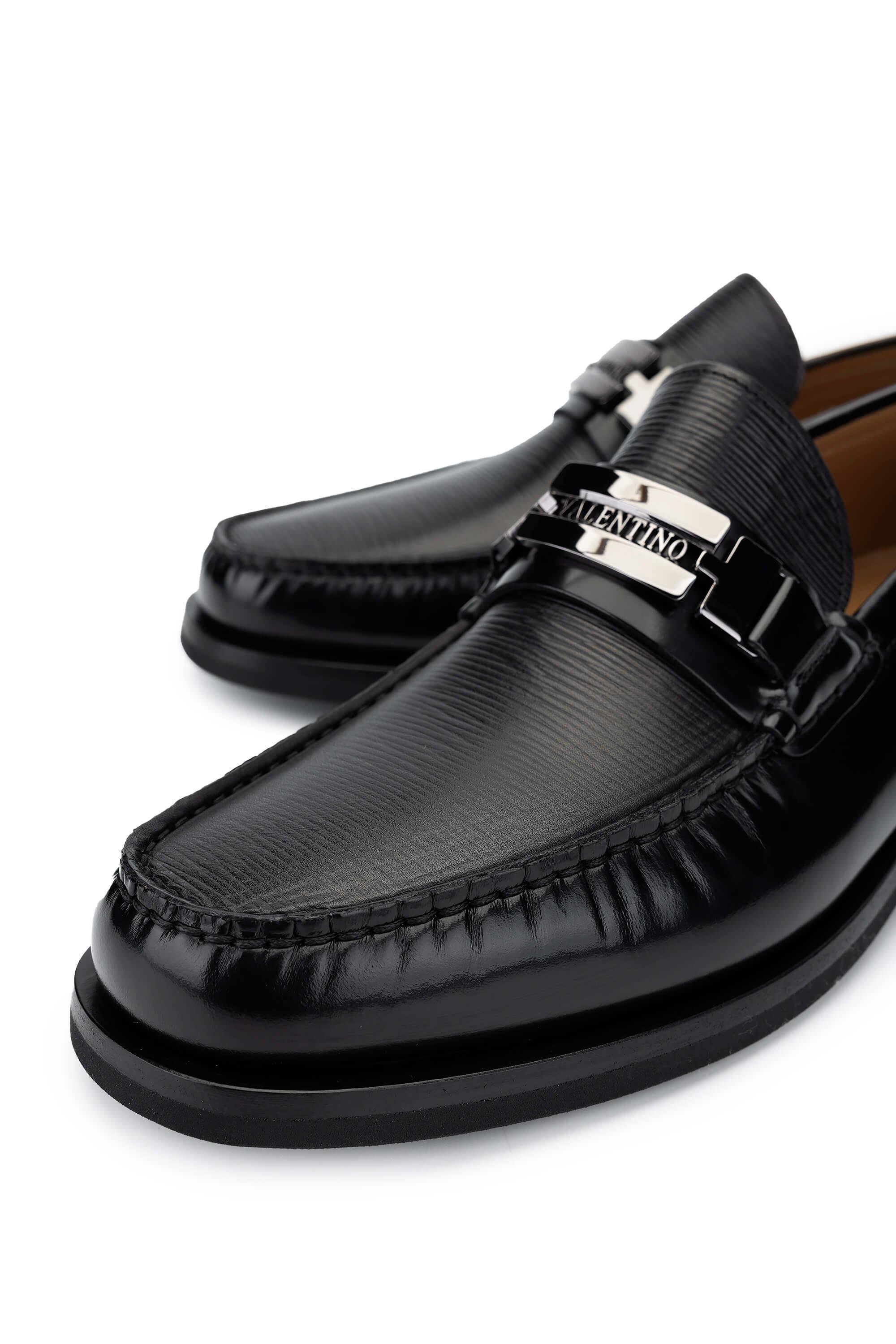 VALENTINO Erkek Hakiki Deri Siyah Loafer Ayakkabı