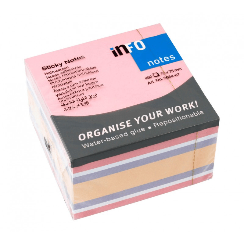 MarkasızInfo Notes 75x75 mm Yapışkanlı Not Kağıdı Pastel RenklerY0003355