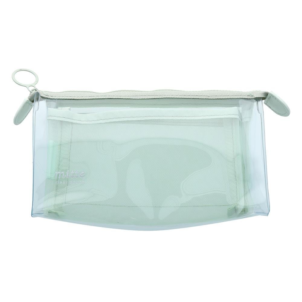 Sun-StarMitte Çift Bölmeli Şeffaf Pouch Kalemlik Yeşil 4901770740607