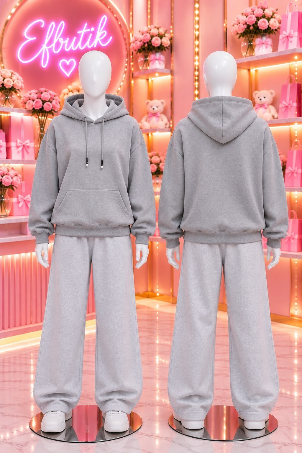 Gri 3 İplik Oversize Kapüşonlu Sweatshirt