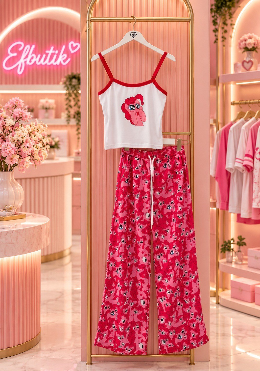 Pembe My Little Pony Pinkie Pie Askılı Pijama Takımı