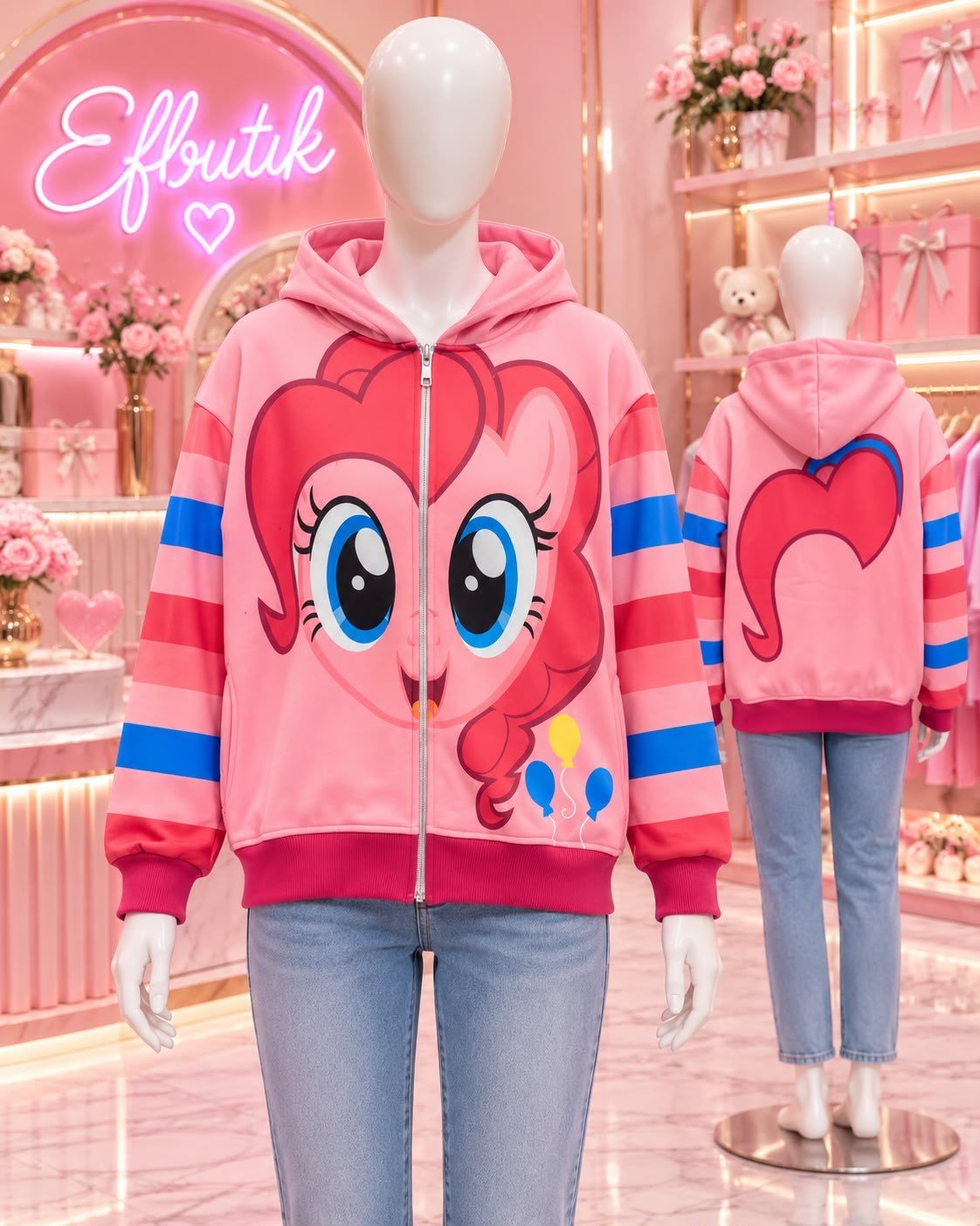 Pembe My Little Pony Pinkie Pie Kapüşonlu Şardonlu  Hırka