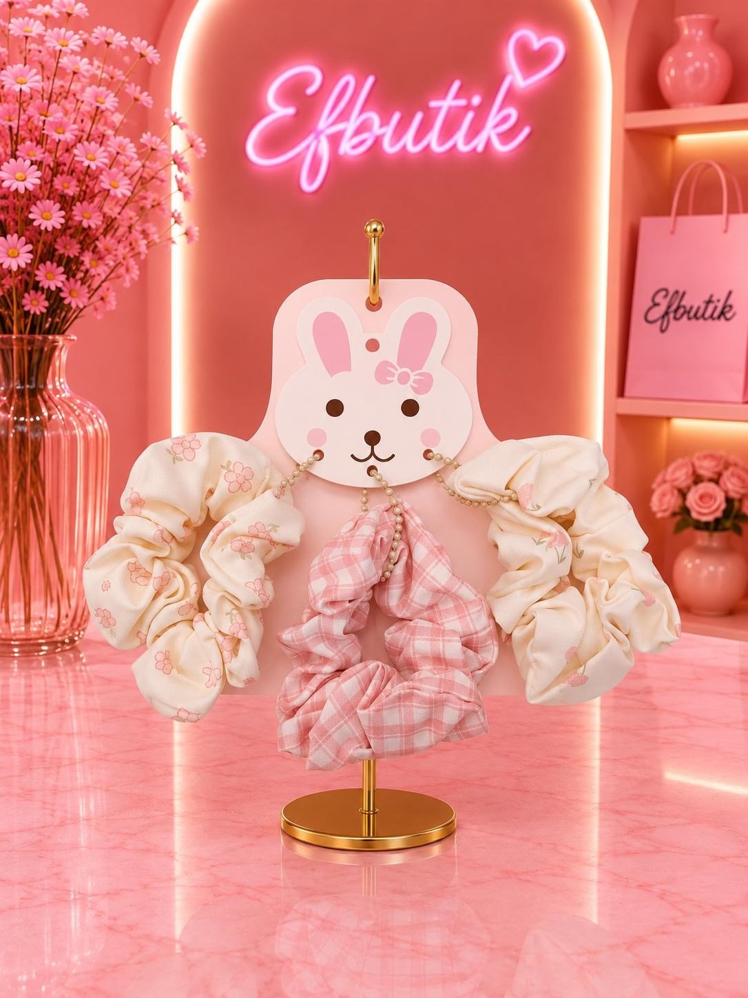 Tavşan Kartlı Pembe 3'lü Saç Tokası 