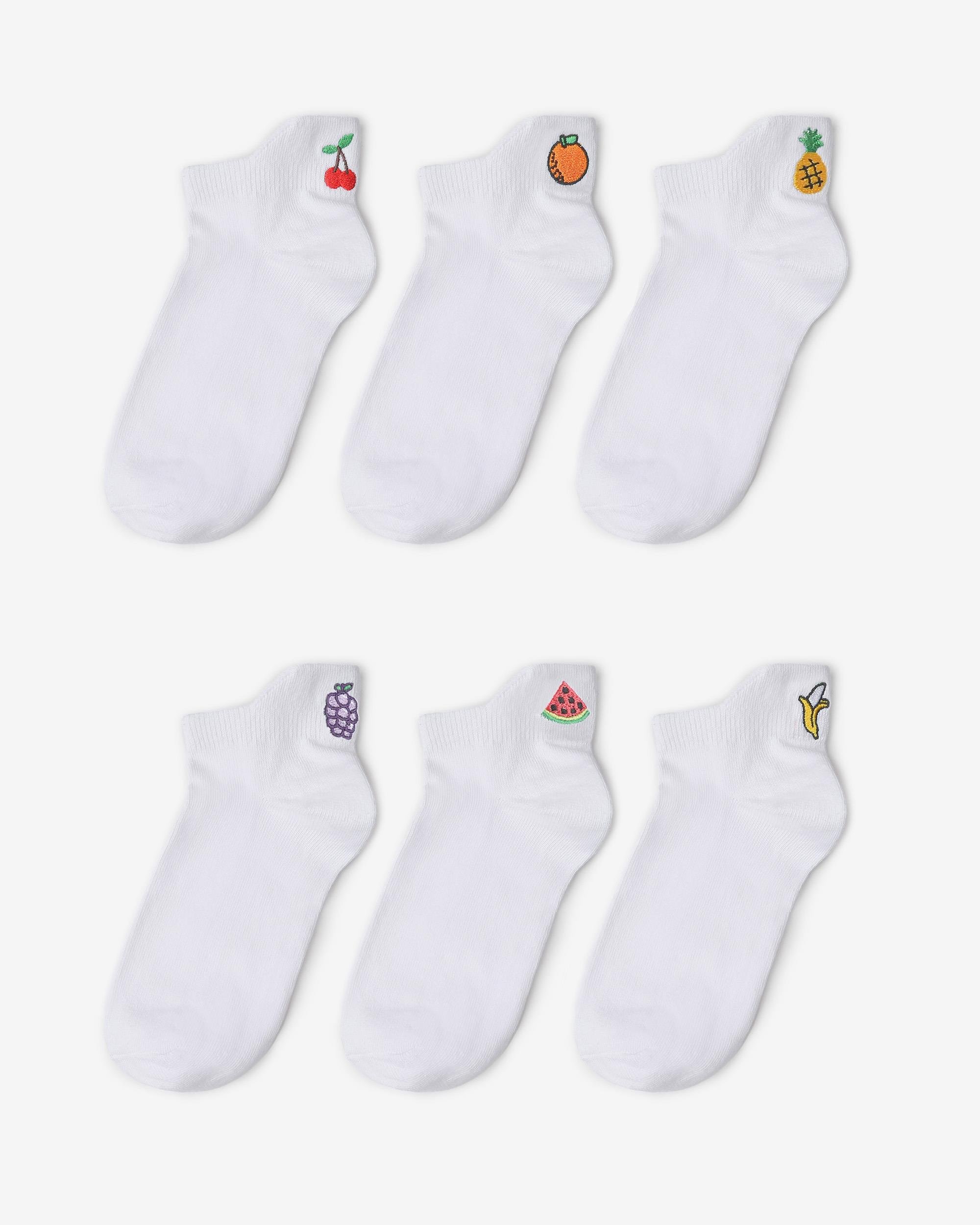 6'lı Meyve Nakışlı Beyaz Patik Çorap