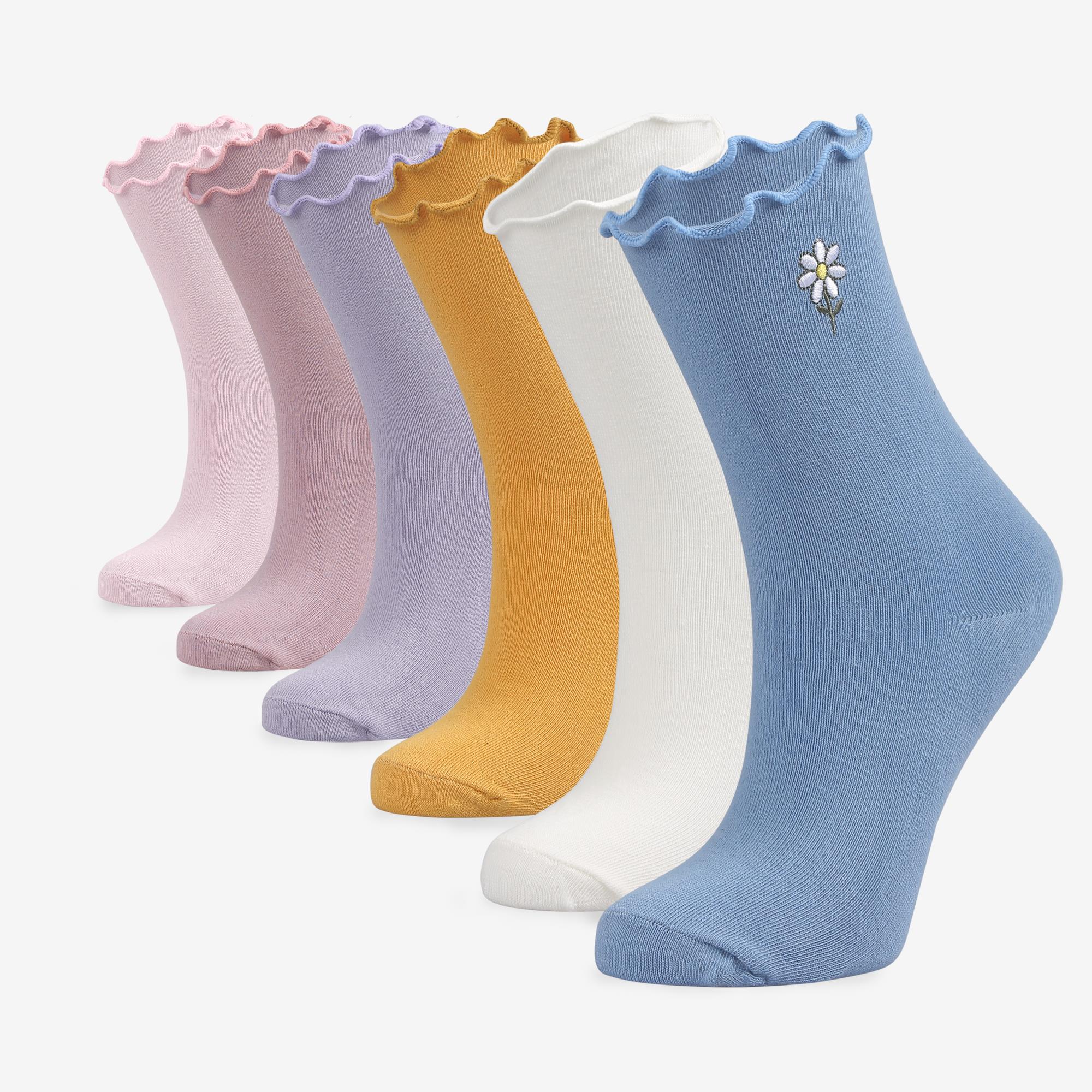 6'lı Papatya Nakışlı Fırfırlı Kadın Soket Çorap