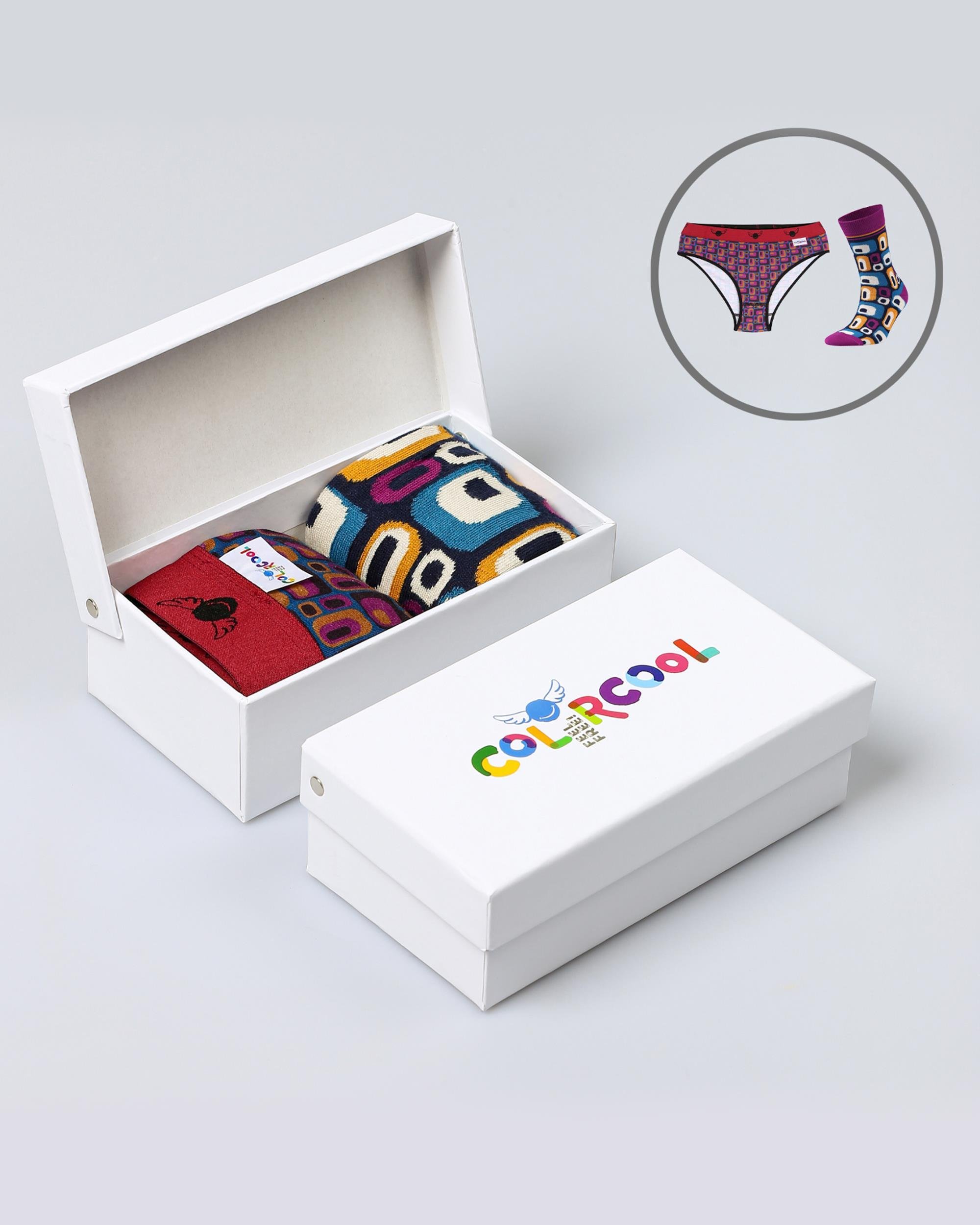 70S Vibes Retro Desen Slip ve Çorap