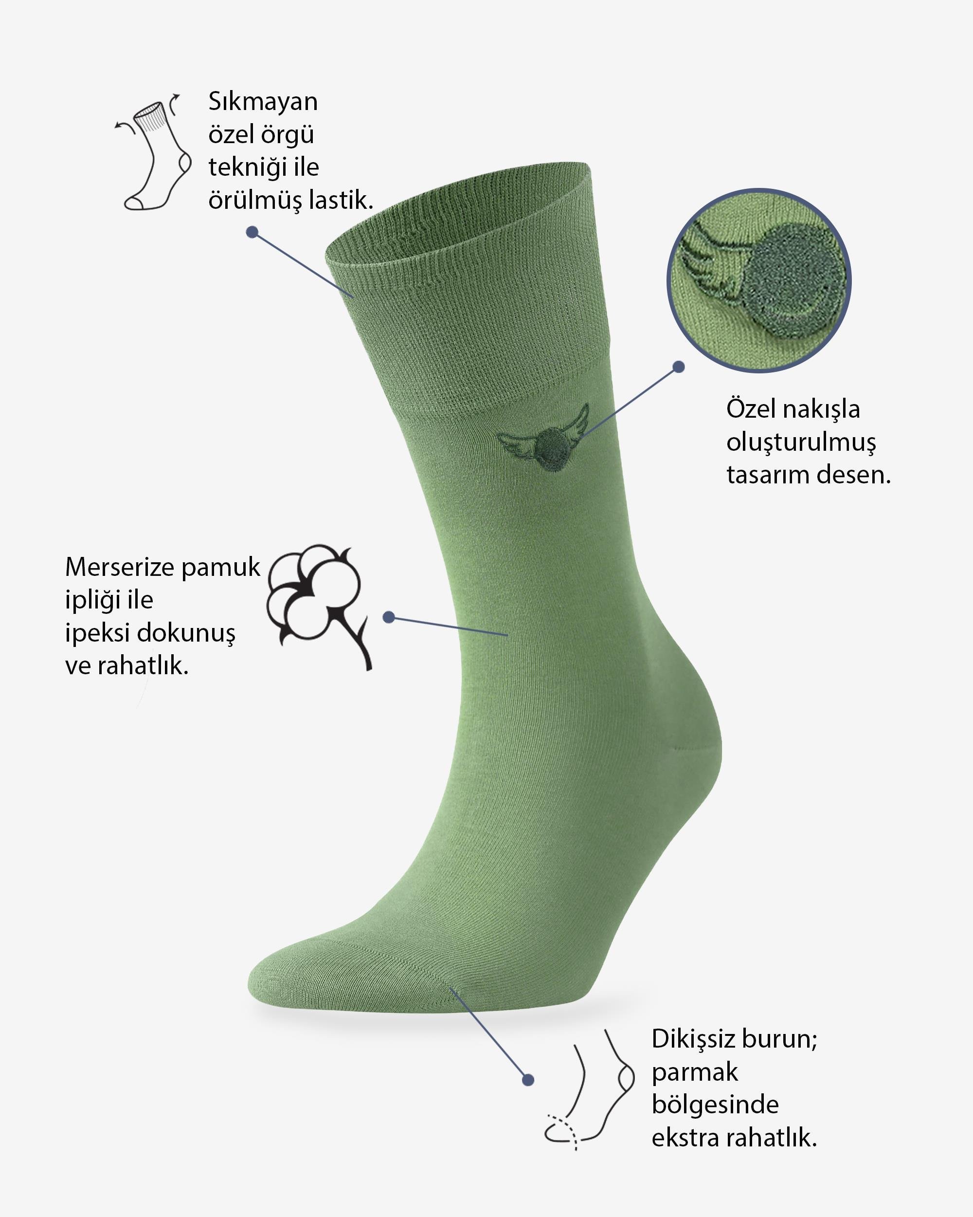 Çağla Yeşili Renkli Düz Merserize Çorap