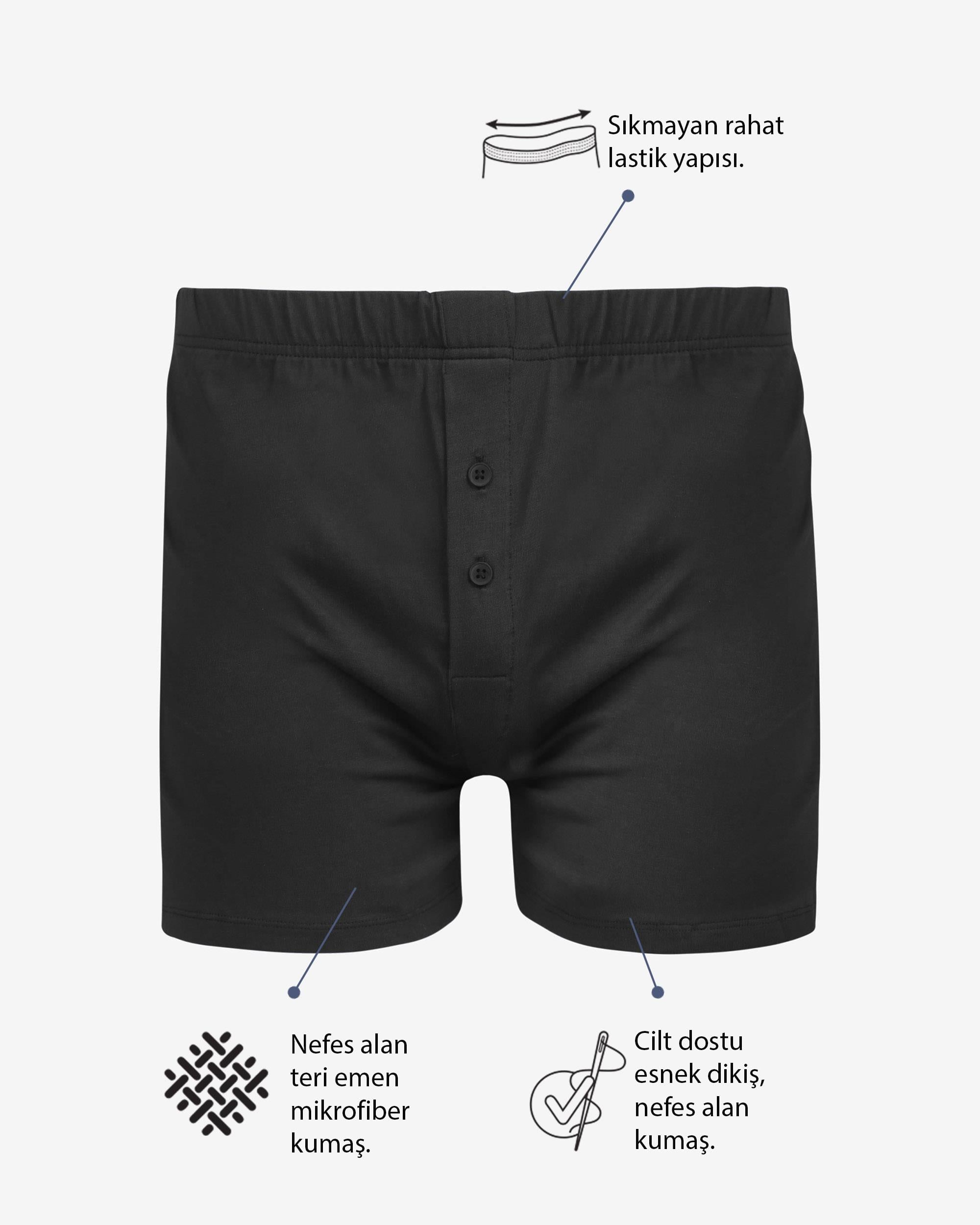 Düğmeli Siyah Erkek Boxer