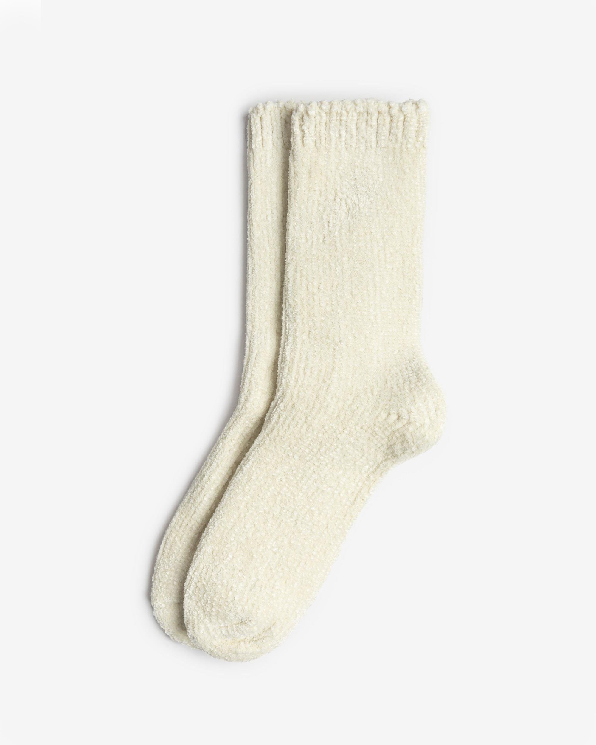 Kadife Dokulu Kadın Kışlık Ev Çorabı Krem