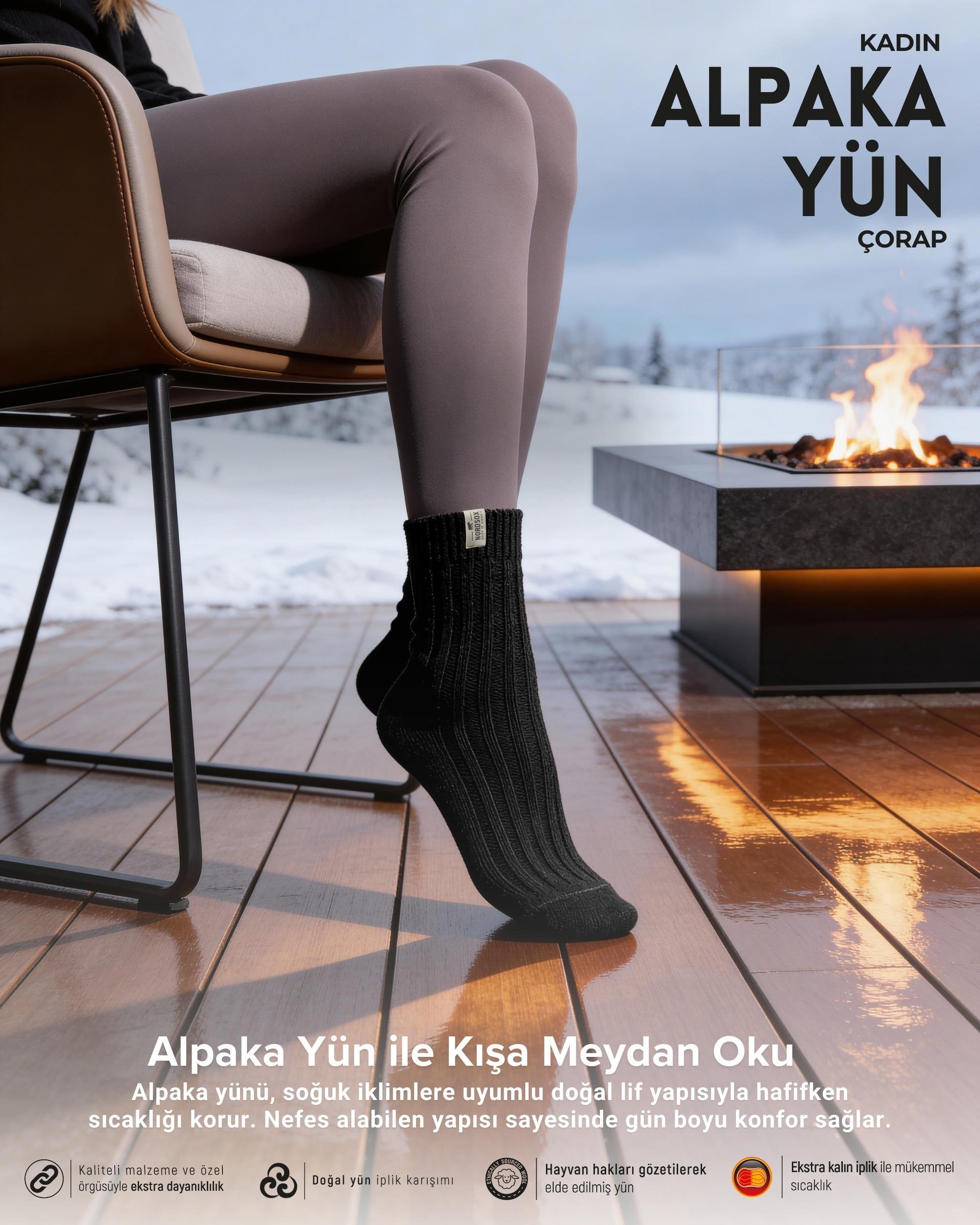 Kadın Alpaka Yün Çorap Siyah