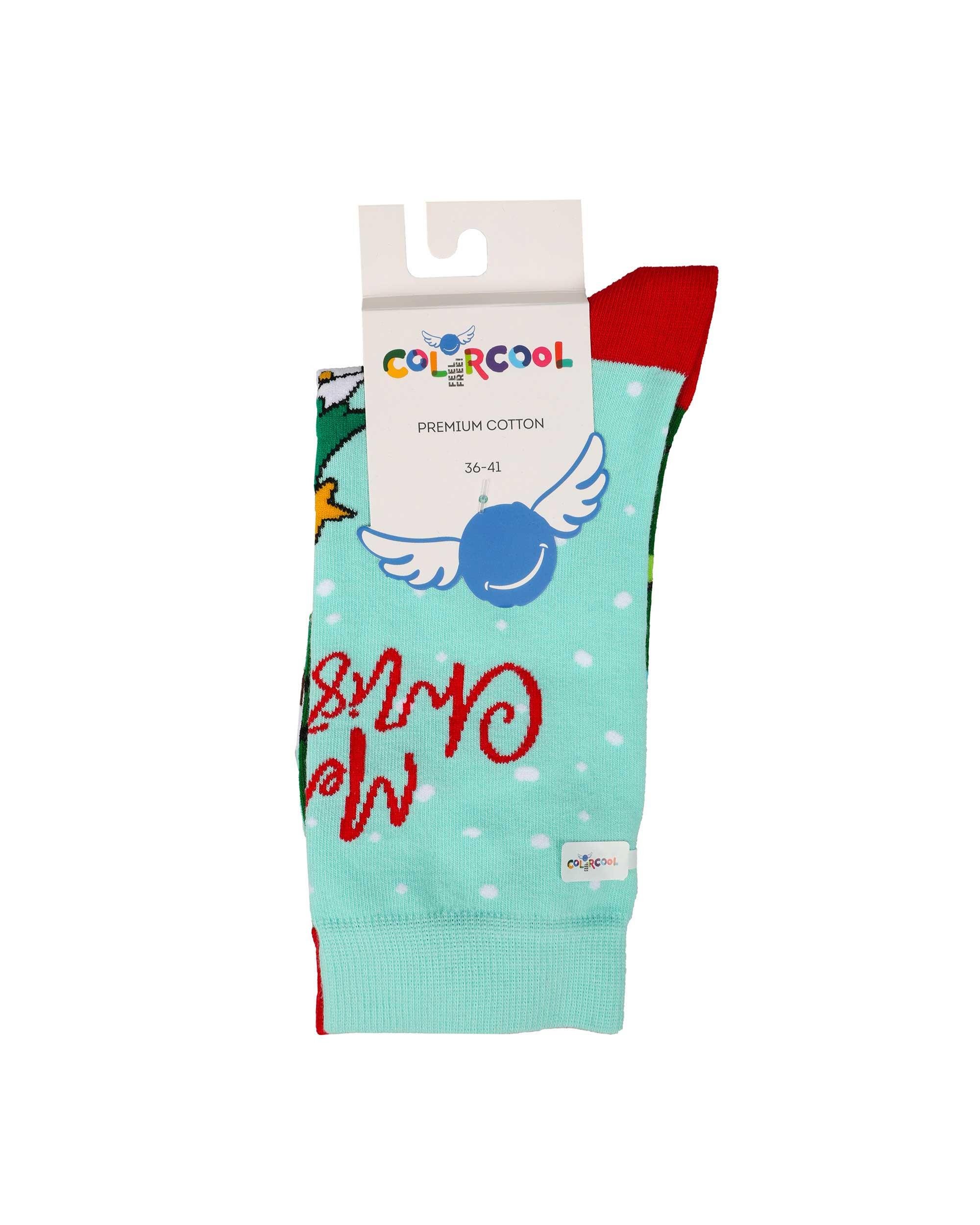 Kadın Çam Ağacı Desenli Eşi Farklı Yılbaşı Çorabı