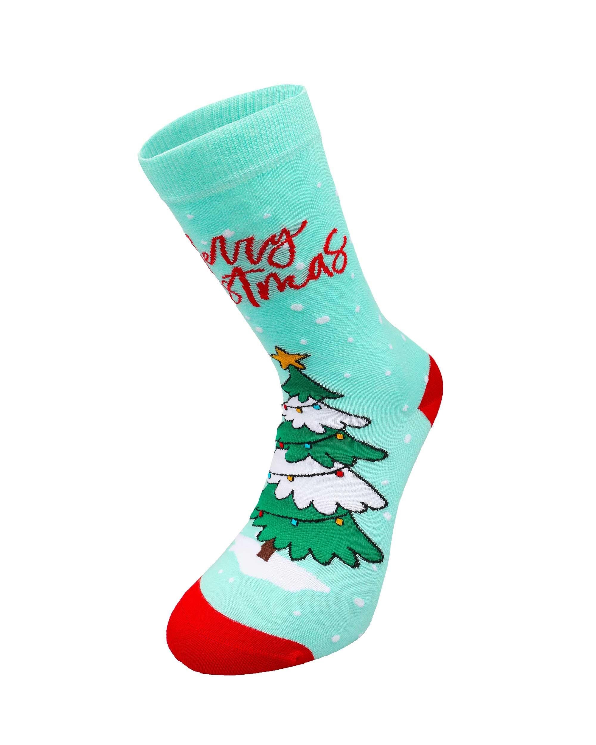 Kadın Çam Ağacı Desenli Eşi Farklı Yılbaşı Çorabı