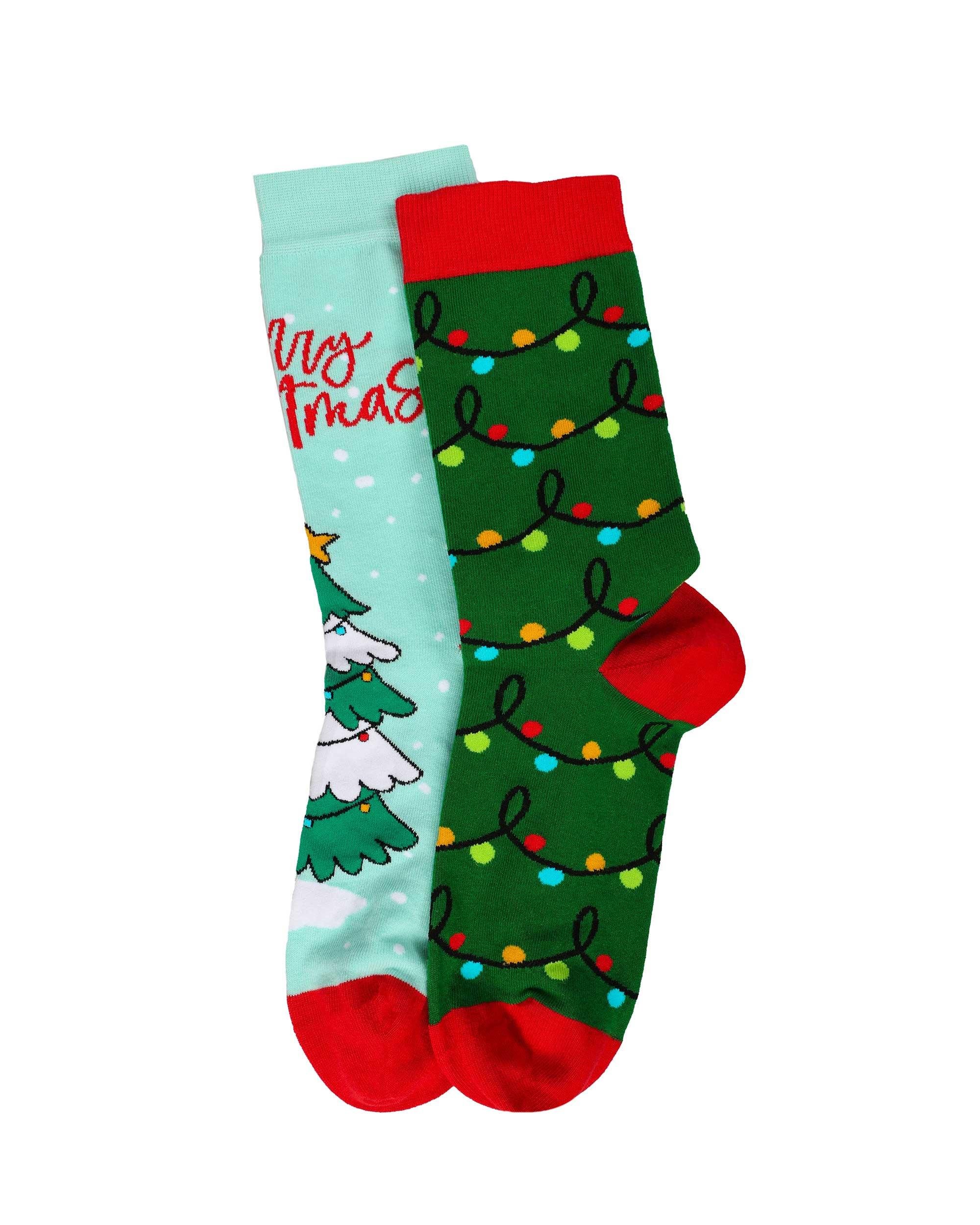 Kadın Çam Ağacı Desenli Eşi Farklı Yılbaşı Çorabı