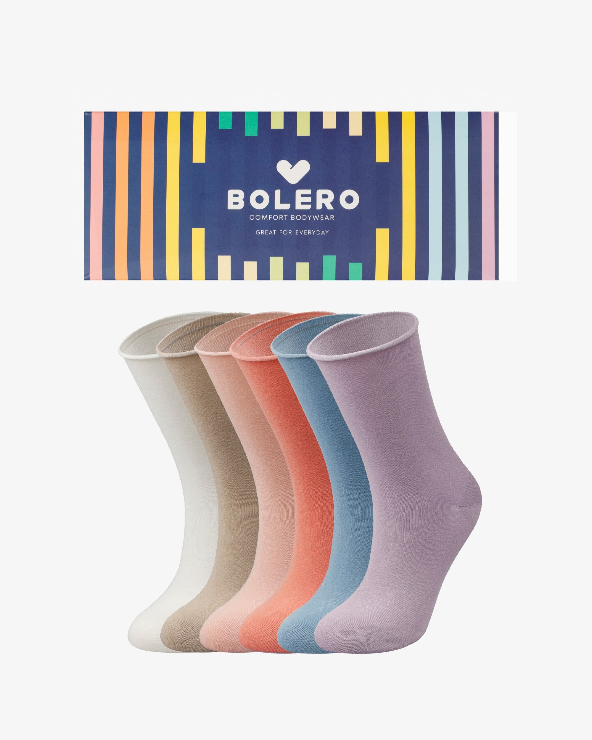 Kadın Dikişsiz Roll Top Lastiksiz 6'LI Bambu Çorap Pastel Renkler