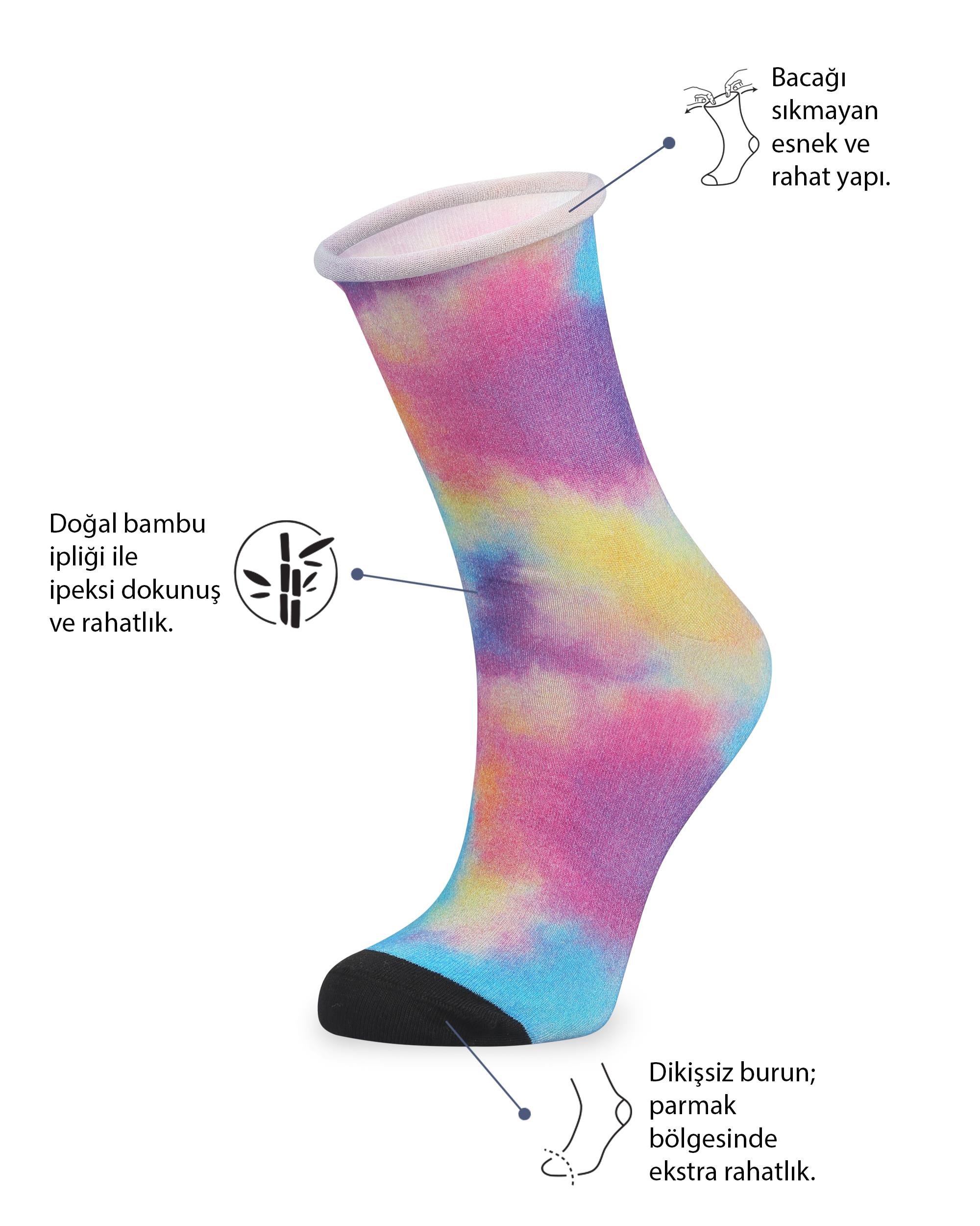 Roll Top Lastiksiz Kadın Renkli Soket Çorap