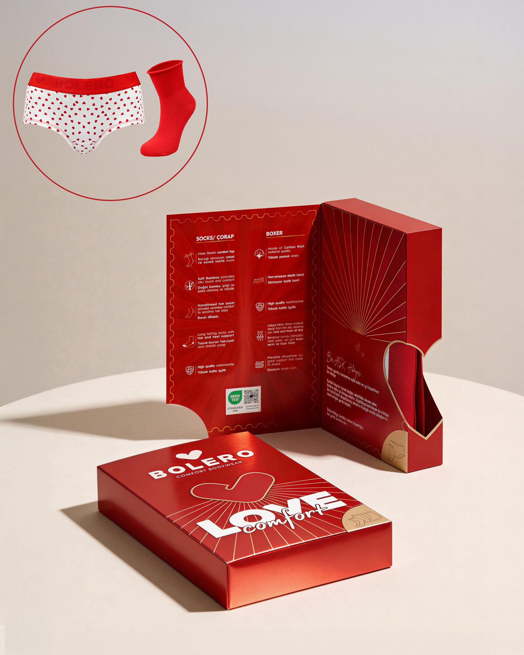 Sevgililer Günü Özel Kutulu Kadın Hipster Külot & Çorap Seti