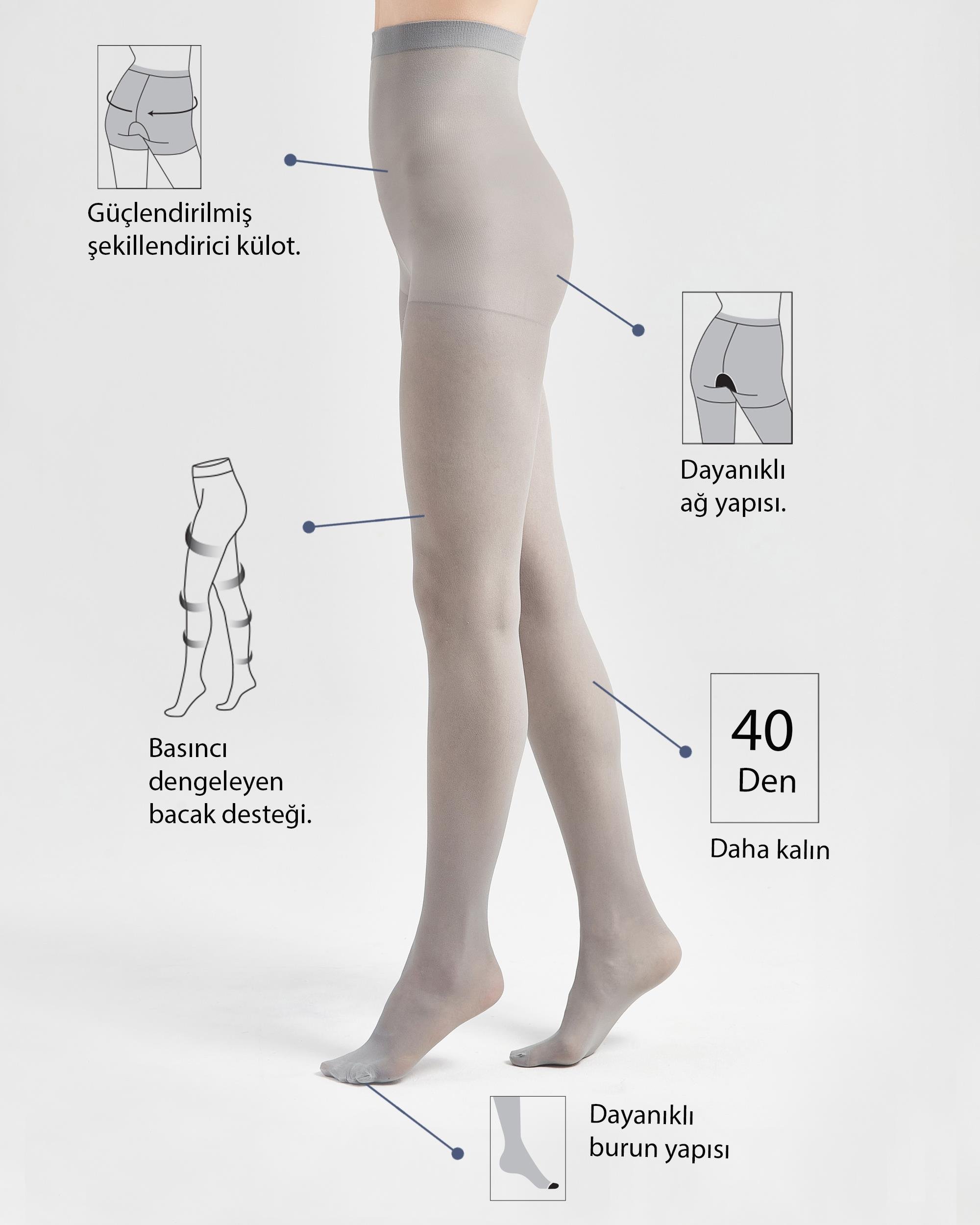 Thy 40 Denye Gri Külotlu Hostes Çorabı