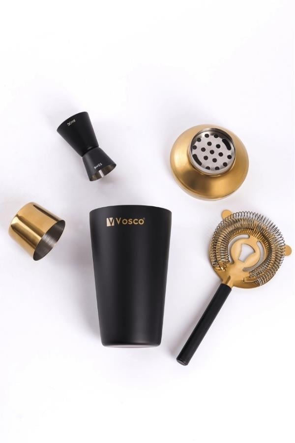 Vosco 3 Parça Paslanmaz Çelik Kokteyl Shaker Seti (Gold)