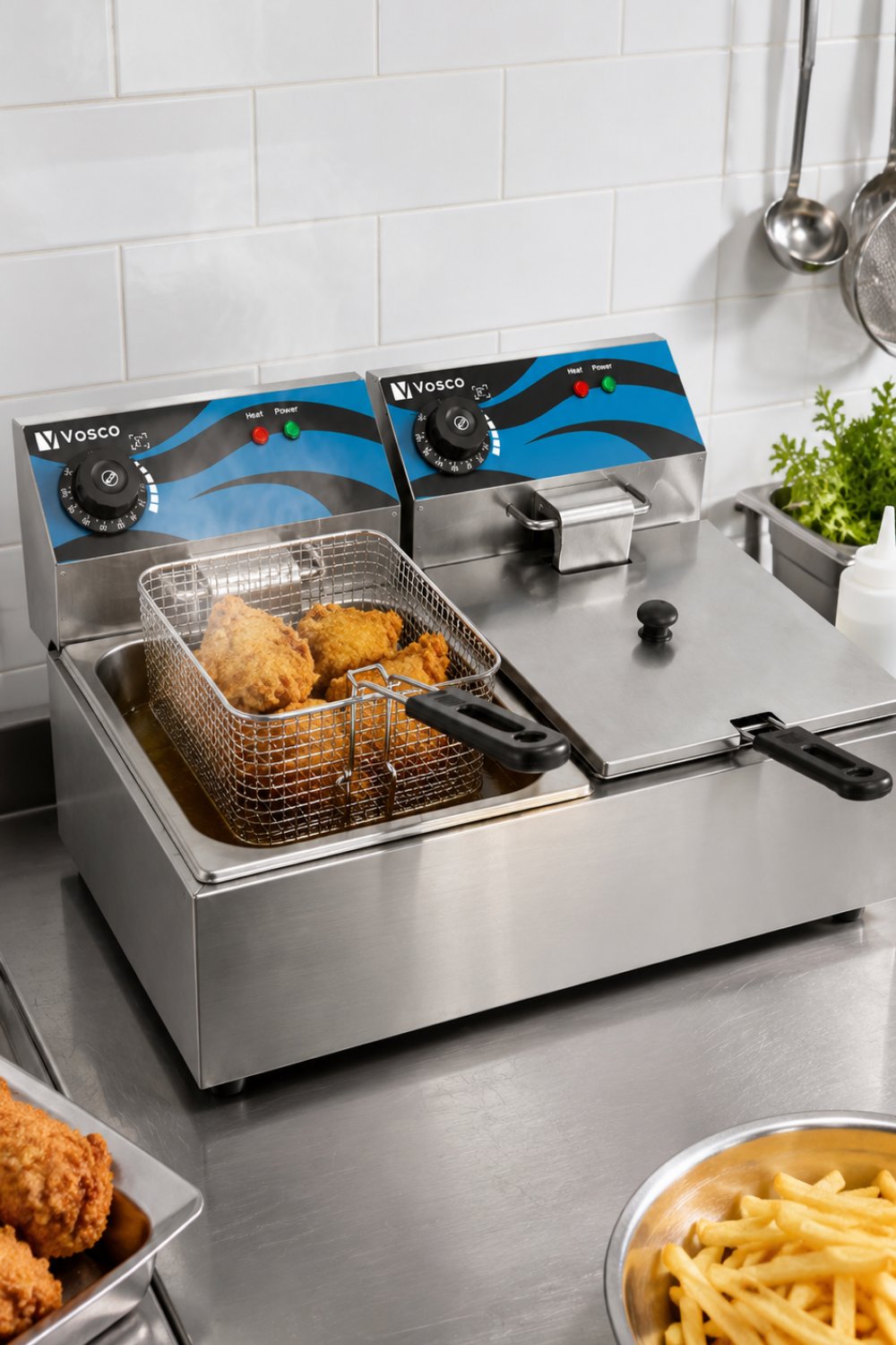 Vosco 6 + 6 Litre Çift Hazneli Elektrikli Fritöz – 12 Litre Bağımsız Kontrollü Profesyonel Fritöz