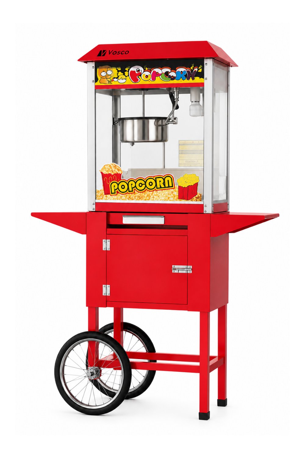 Vosco Arabalı Otomatik Patlamış Mısır Makinesi - Profesyonel Popcorn Makinesi 1600W