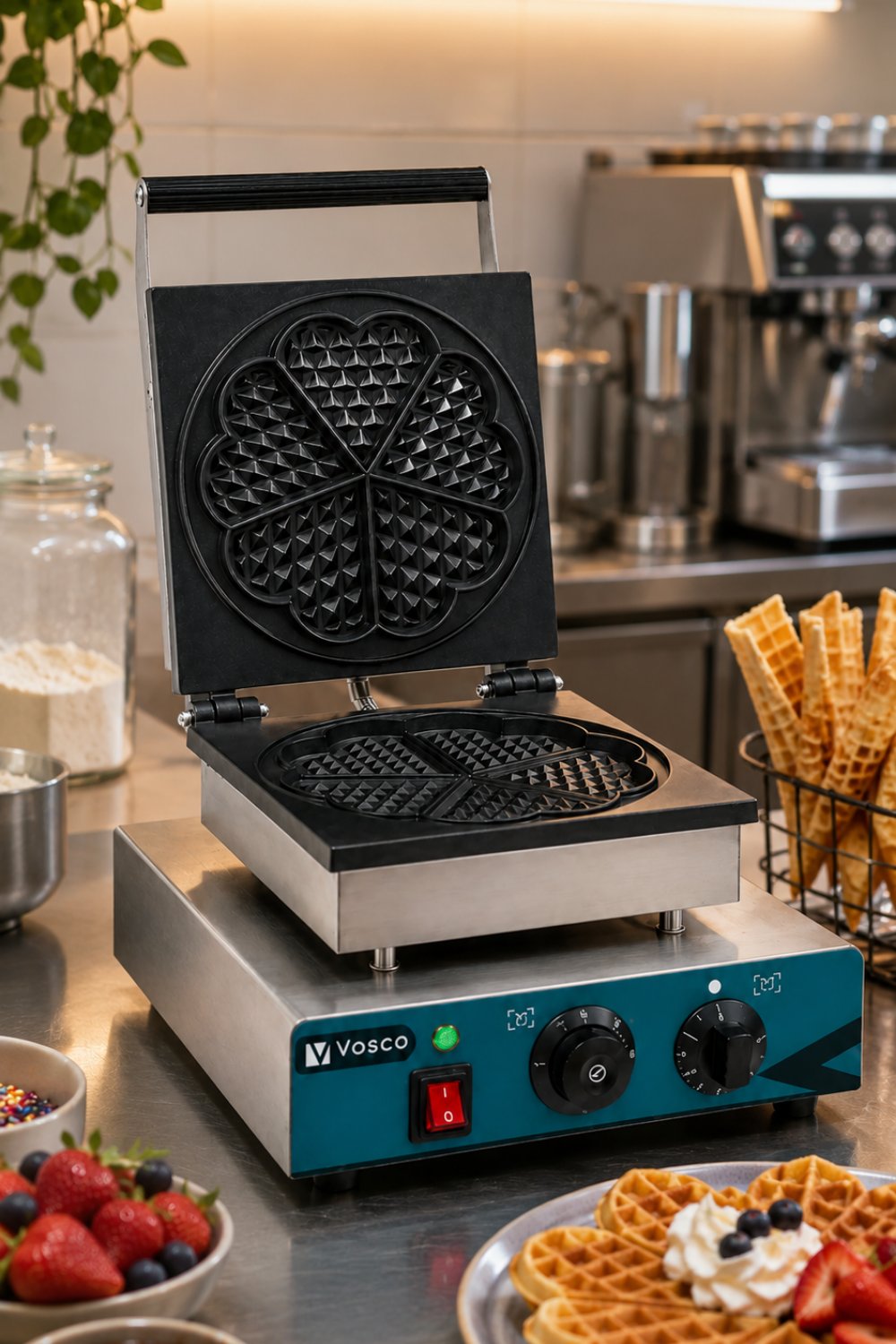 Vosco Tekli Çiçek Model Waffle Makinesi - Profesyonel Çiçek Waffle Makinesi 1750W
