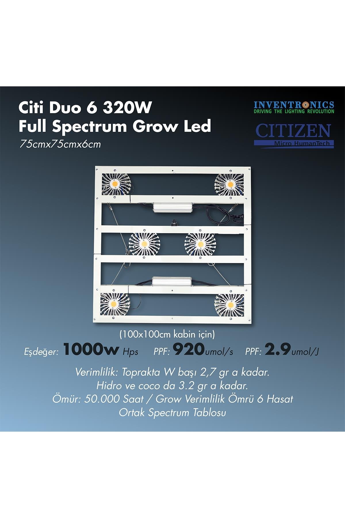 CİTİ 6 DUO 320W Full Spectrum Grow Led Lamba