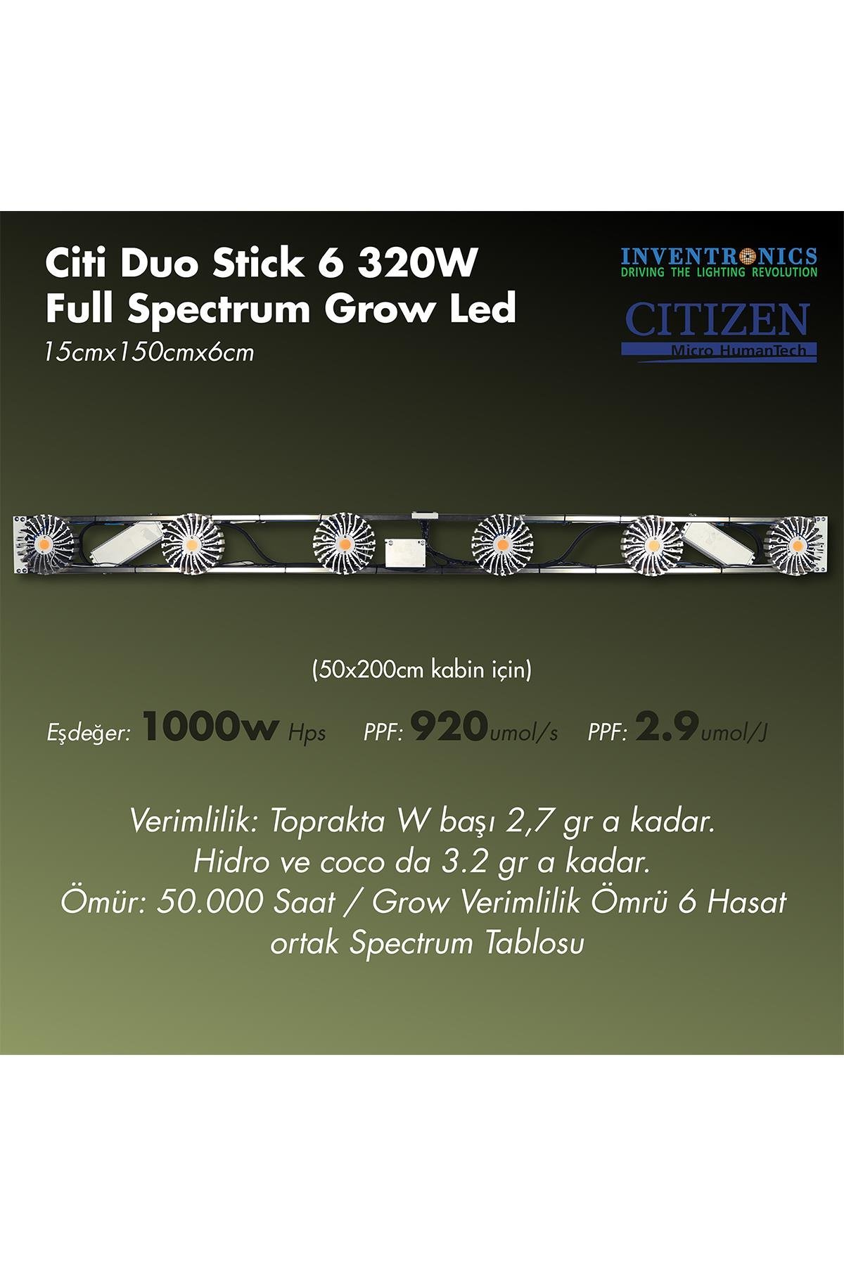 CİTİ 6 DUO STİCK 320W Full Spectrum Grow Led Lamba